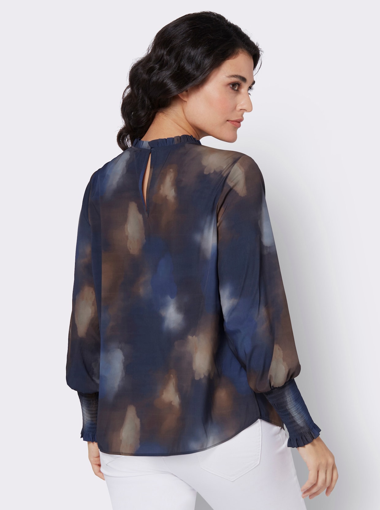 Satinbluse - marine-braun-bedruckt