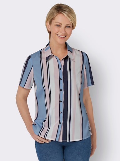 Hemdbluse im Streifenmuster - hellrosé-himmelblau-gestreift