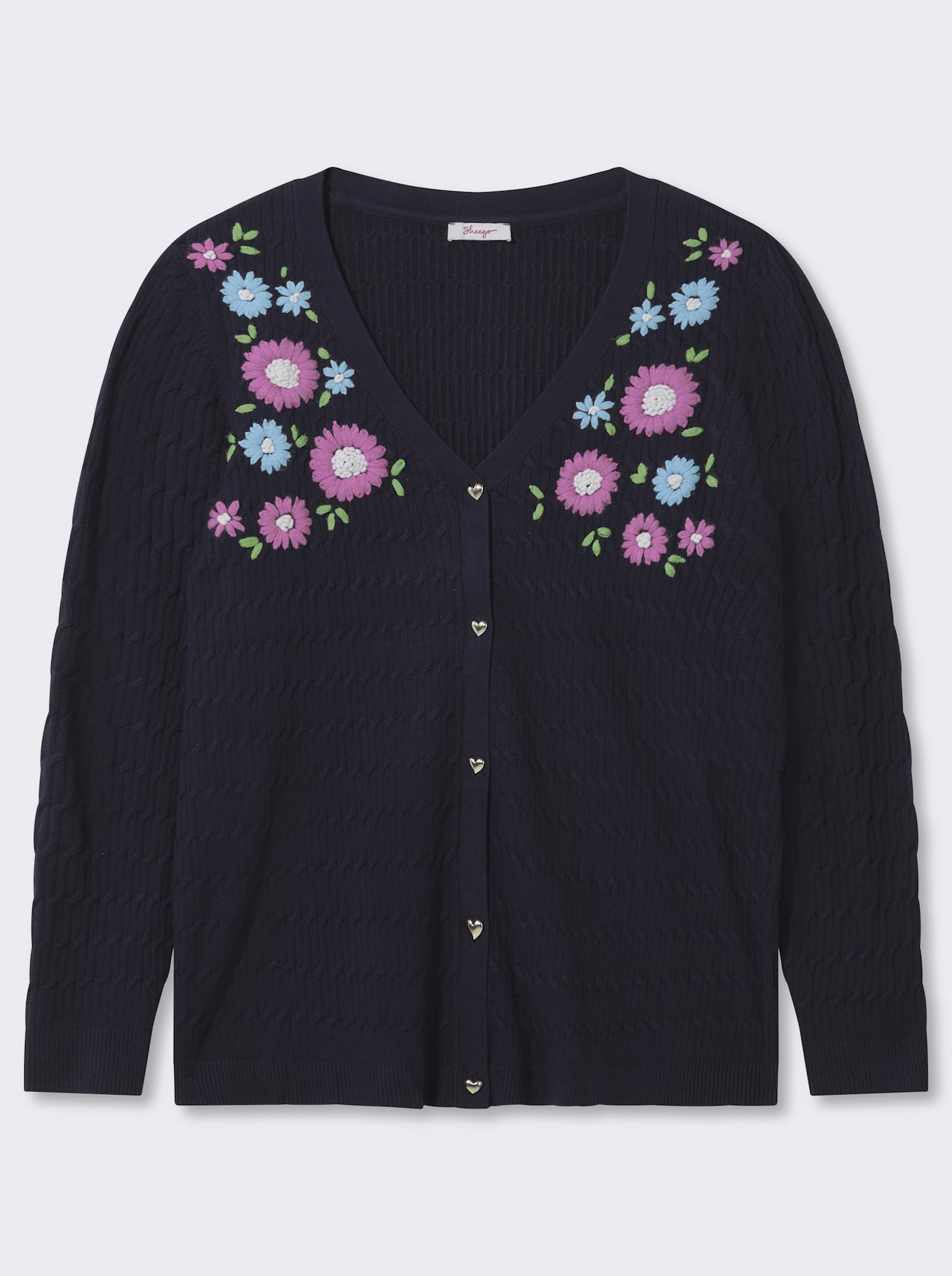sheego Cardigan mit Blüten-Stickereien - tiefblau-orchidee