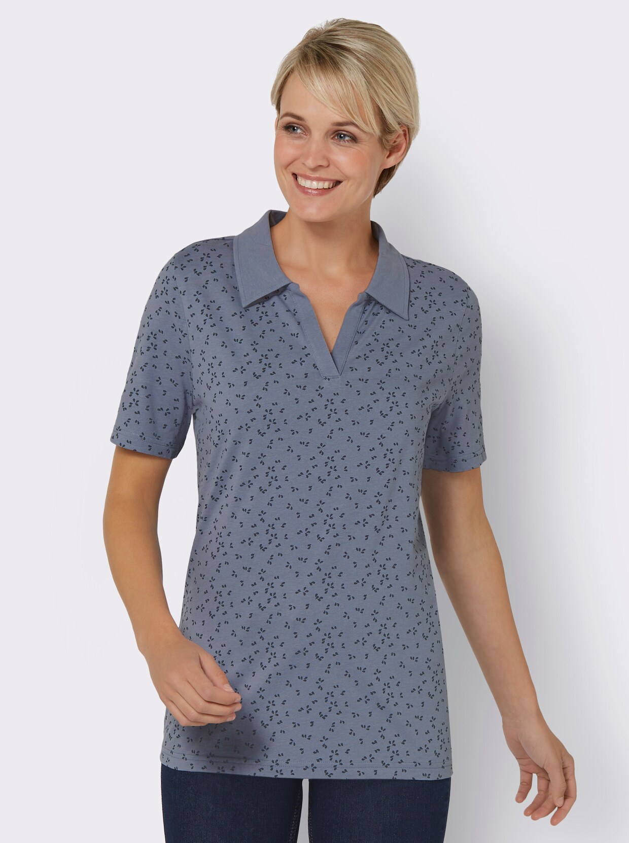 Poloshirt - Duivenblauw gedessineerd