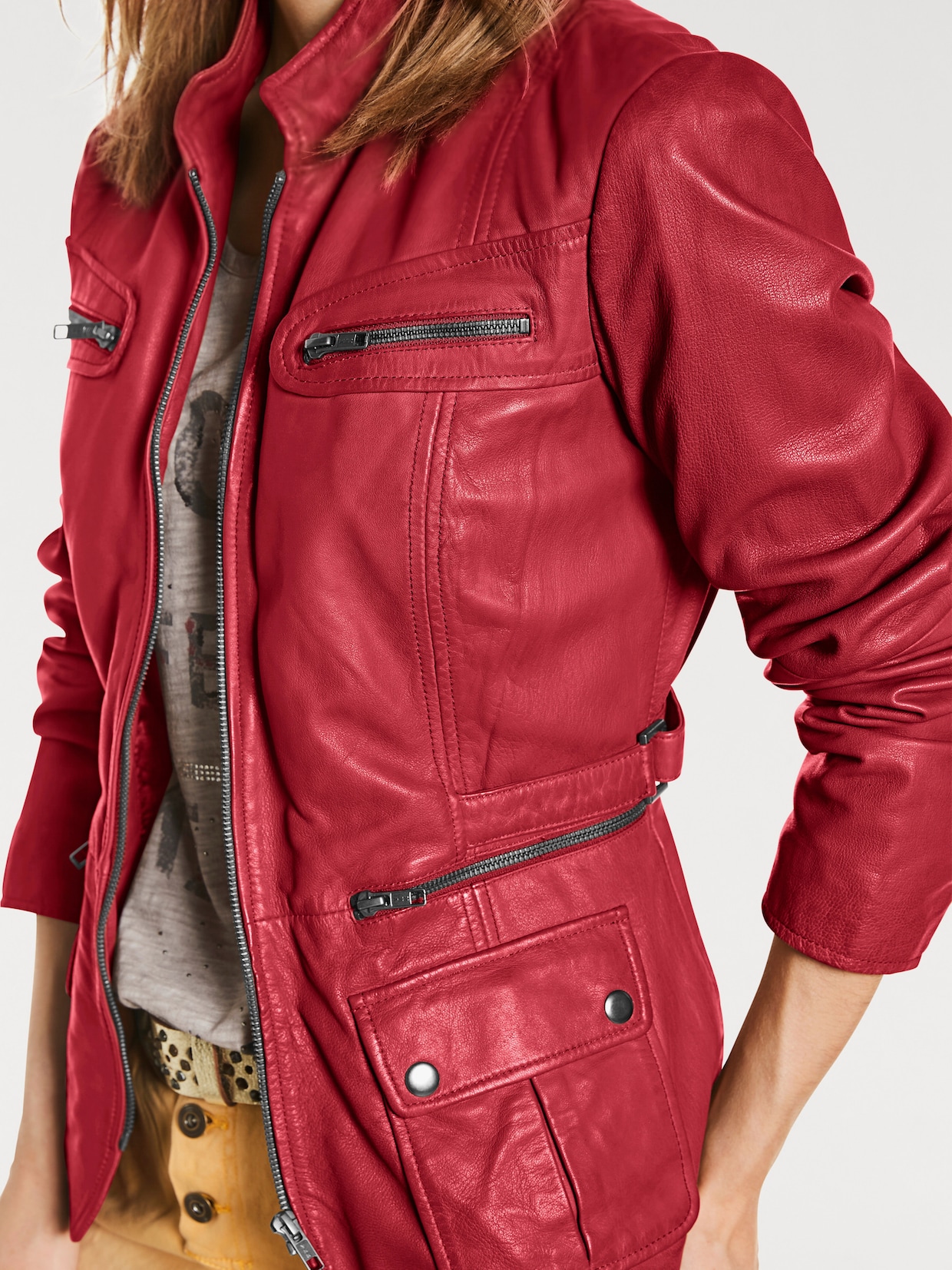 heine Veste en cuir - rouge