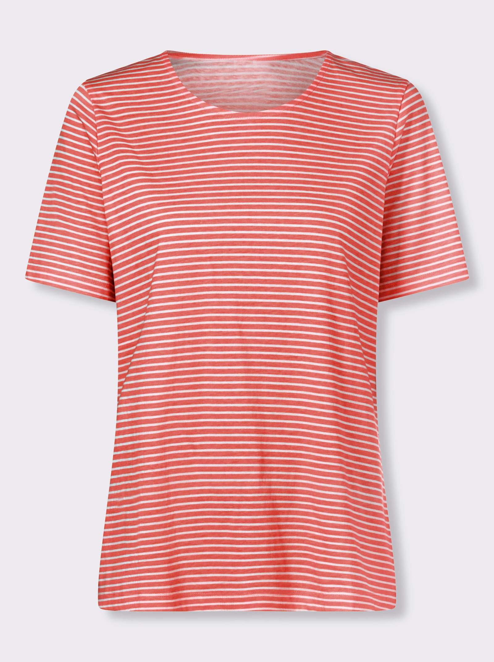 Ringelshirt aus reiner Baumwolle - koralle-ecru-geringelt