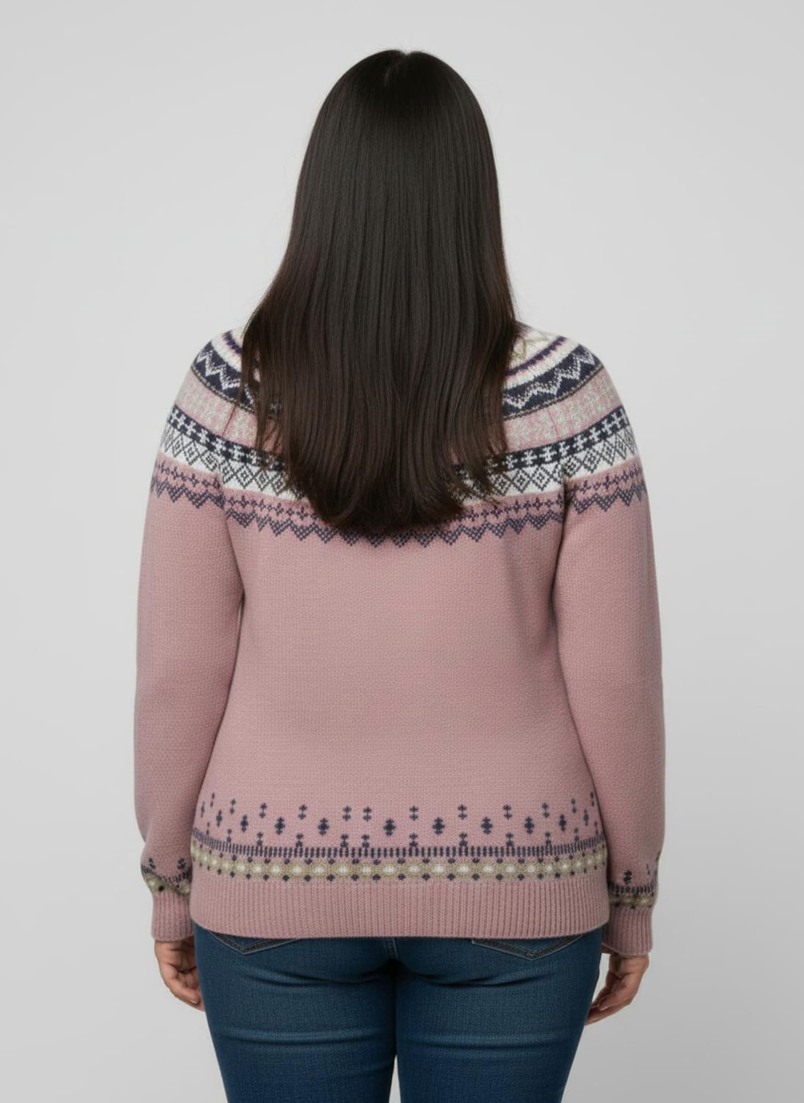 Norwegerpullover mit Raglan-Ärmeln - mauve-marine-gemustert