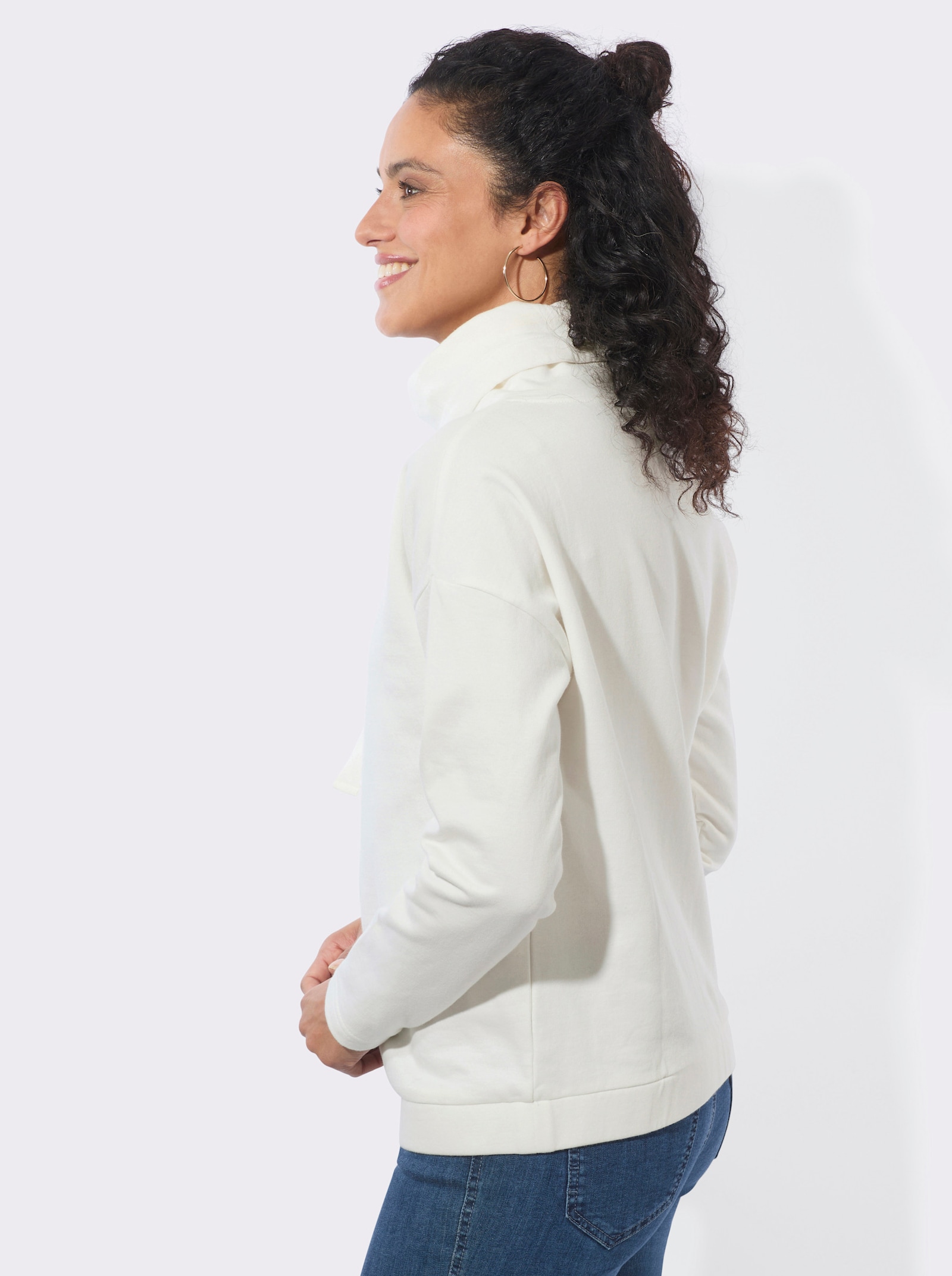 Sweatshirt mit weitem Rollkragen - ecru-bleu