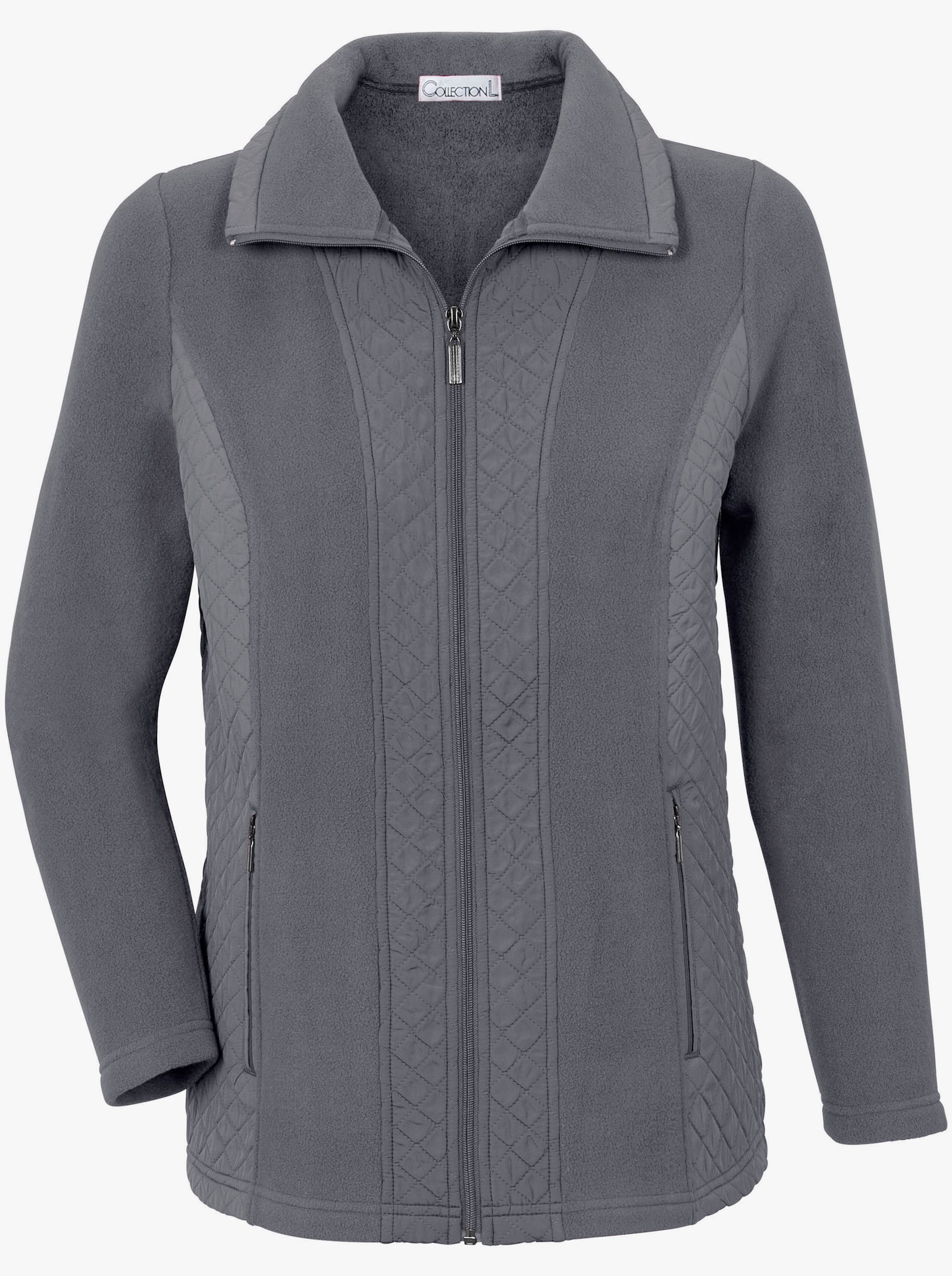 Fleecejacke mit gesteppten Web-Einsätzen - grau-meliert