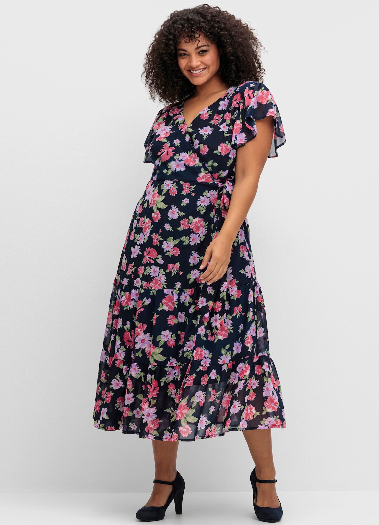 sheego by Joe Browns Chiffon jurk - blauw gedessineerd