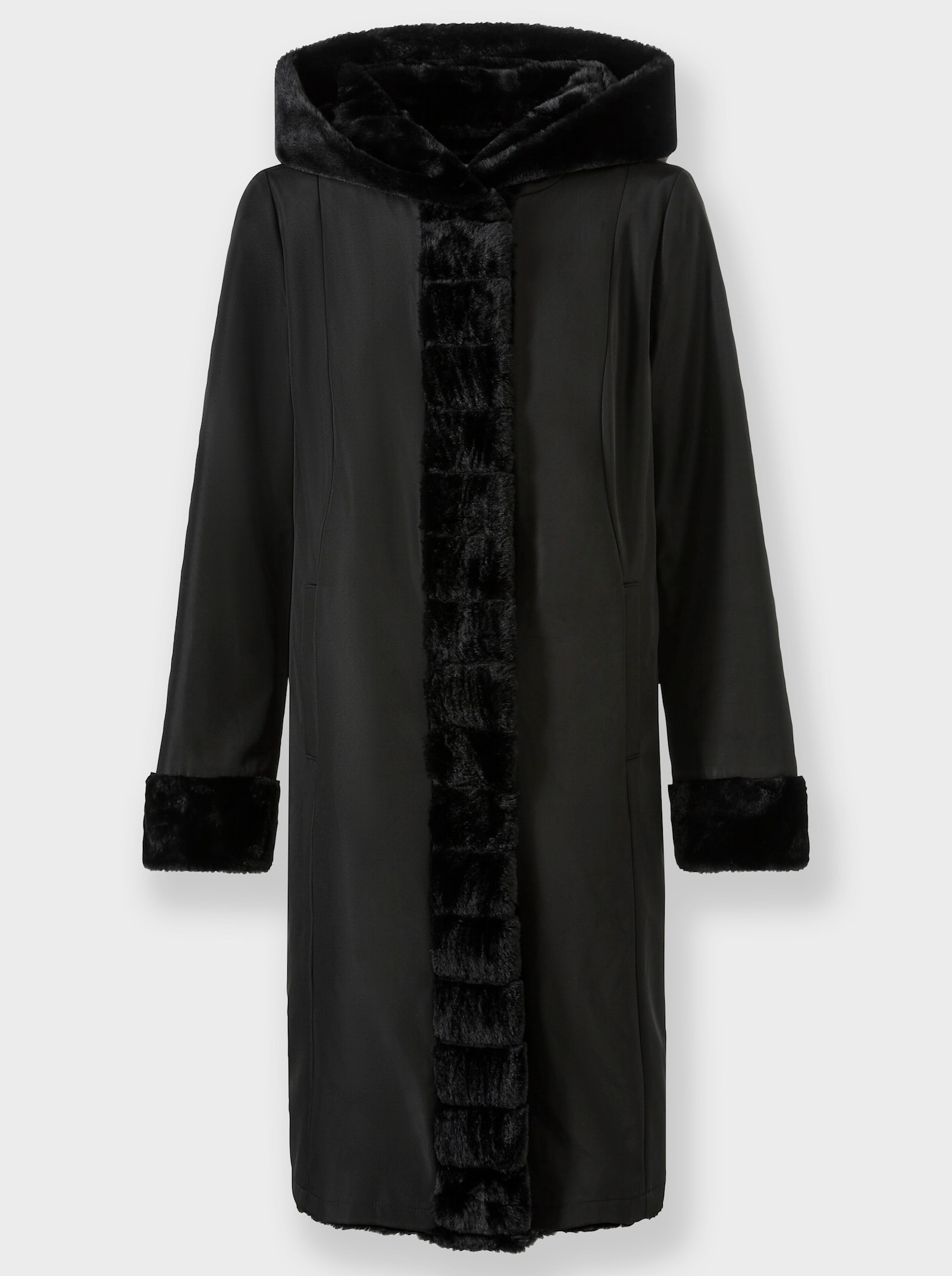 heine Keerbare mantel van imitatiebont - zwart