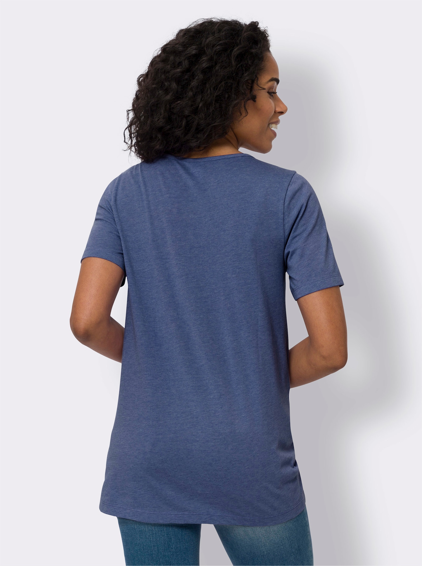 Longshirt mit Zierknöpfen - royalblau-meliert