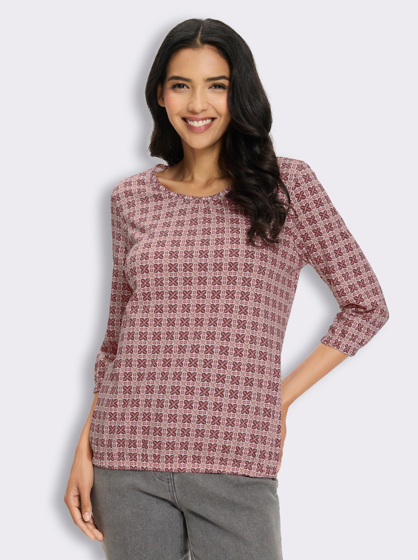 3/4-Arm-Shirt im Minimal-Druck - puder-ecru-bedruckt