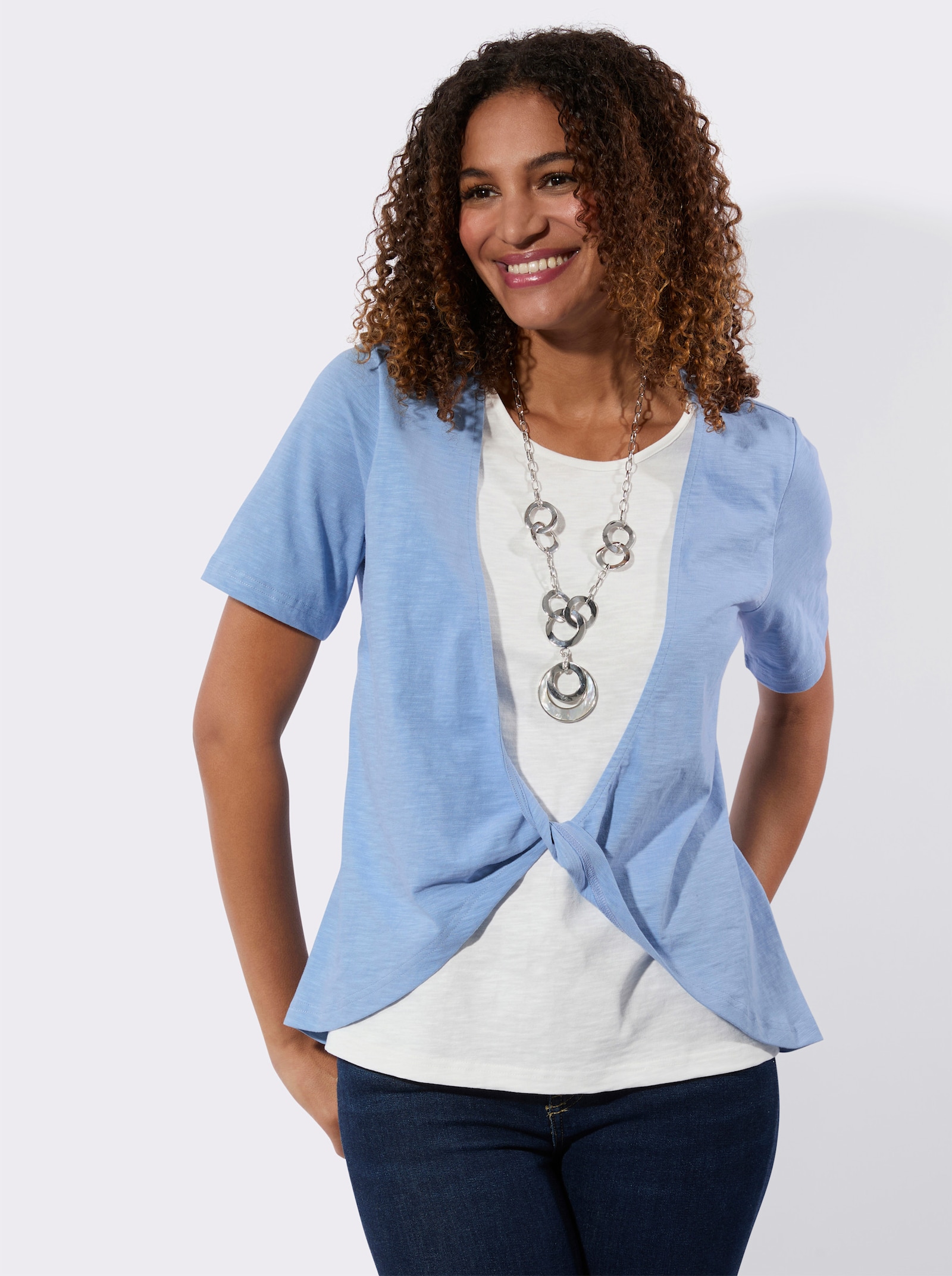 2-in-1-shirt met knoopdetail - hemelsblauw/ecru