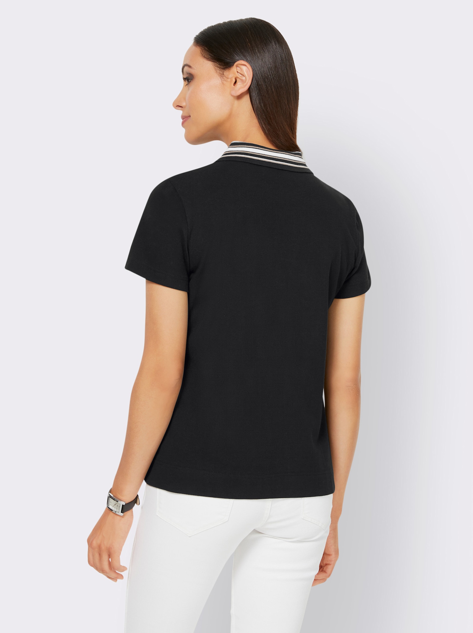 heine Poloshirt met contraststrepen - zwart