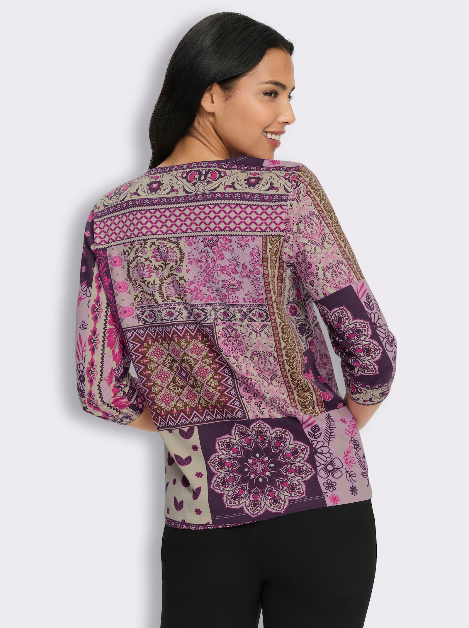 3/4-Arm-Shirt in Patchwork-Optik - traube-champagner-bedruckt