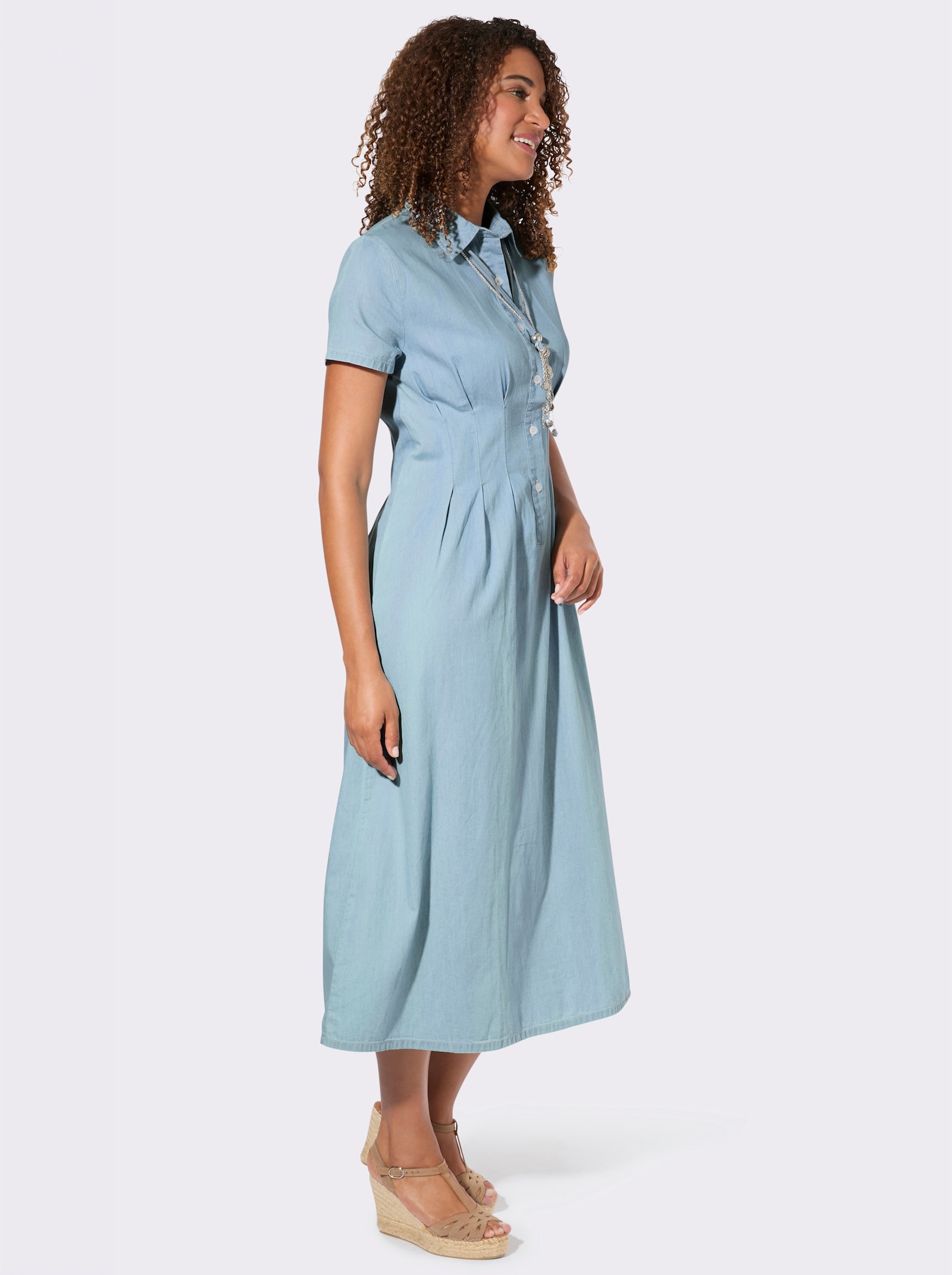 Jeanskleid mit Taillenabnähern - blue-bleached