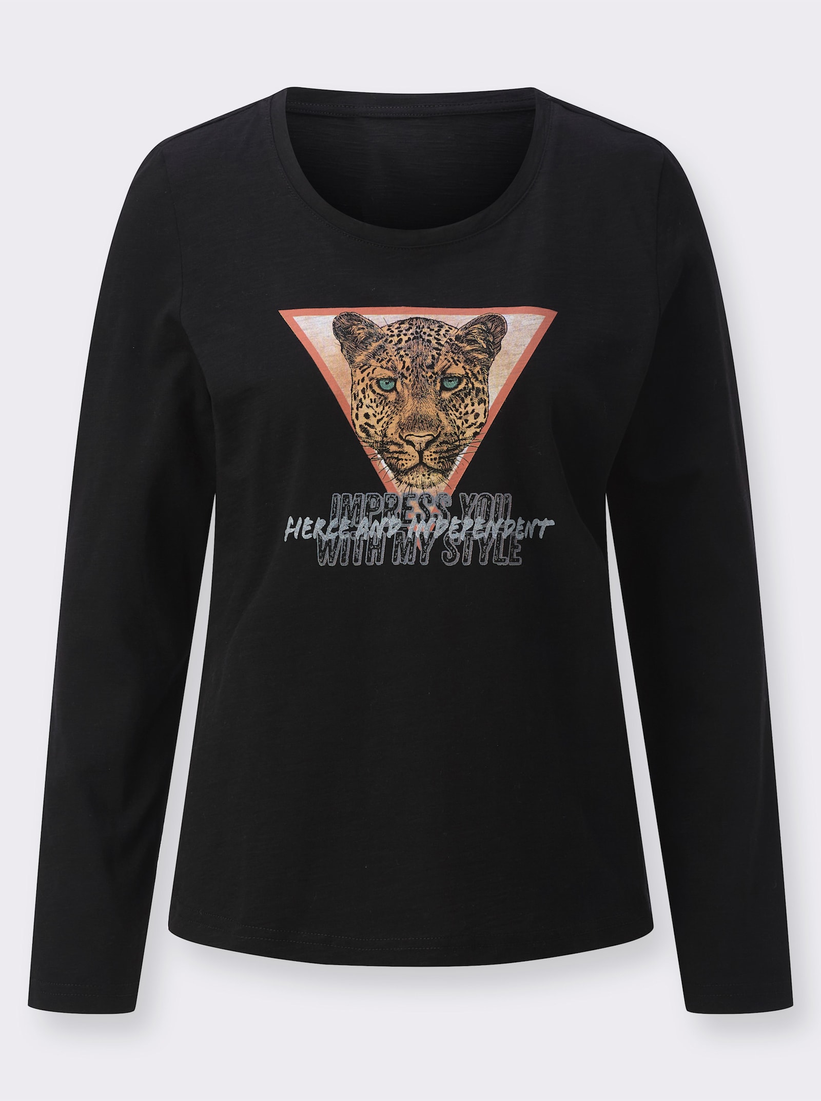 Langarmshirt aus reiner Baumwolle - schwarz-papaya