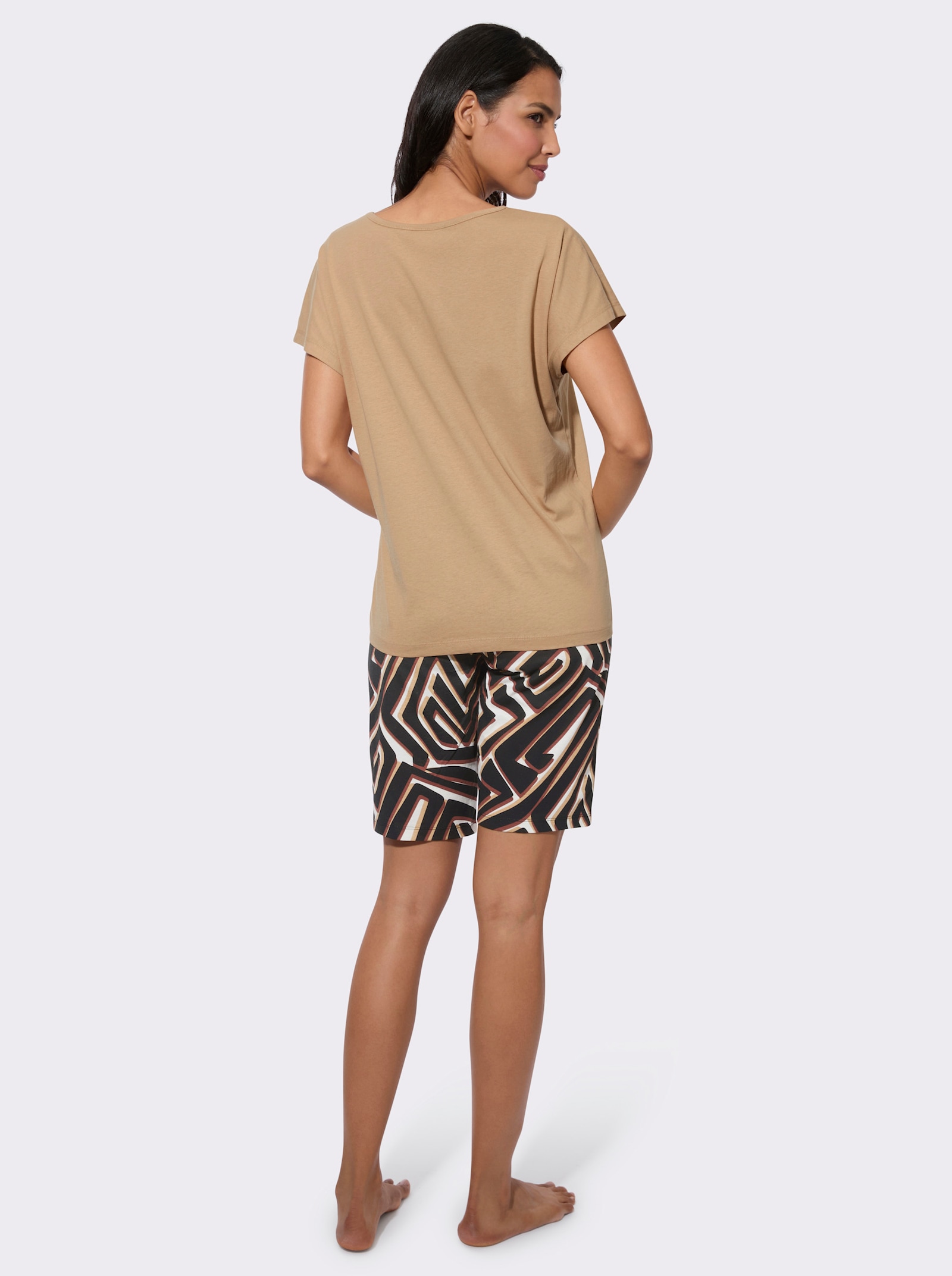 Shorty in Single-Jersey-Qualität - camel-schwarz-bedruckt