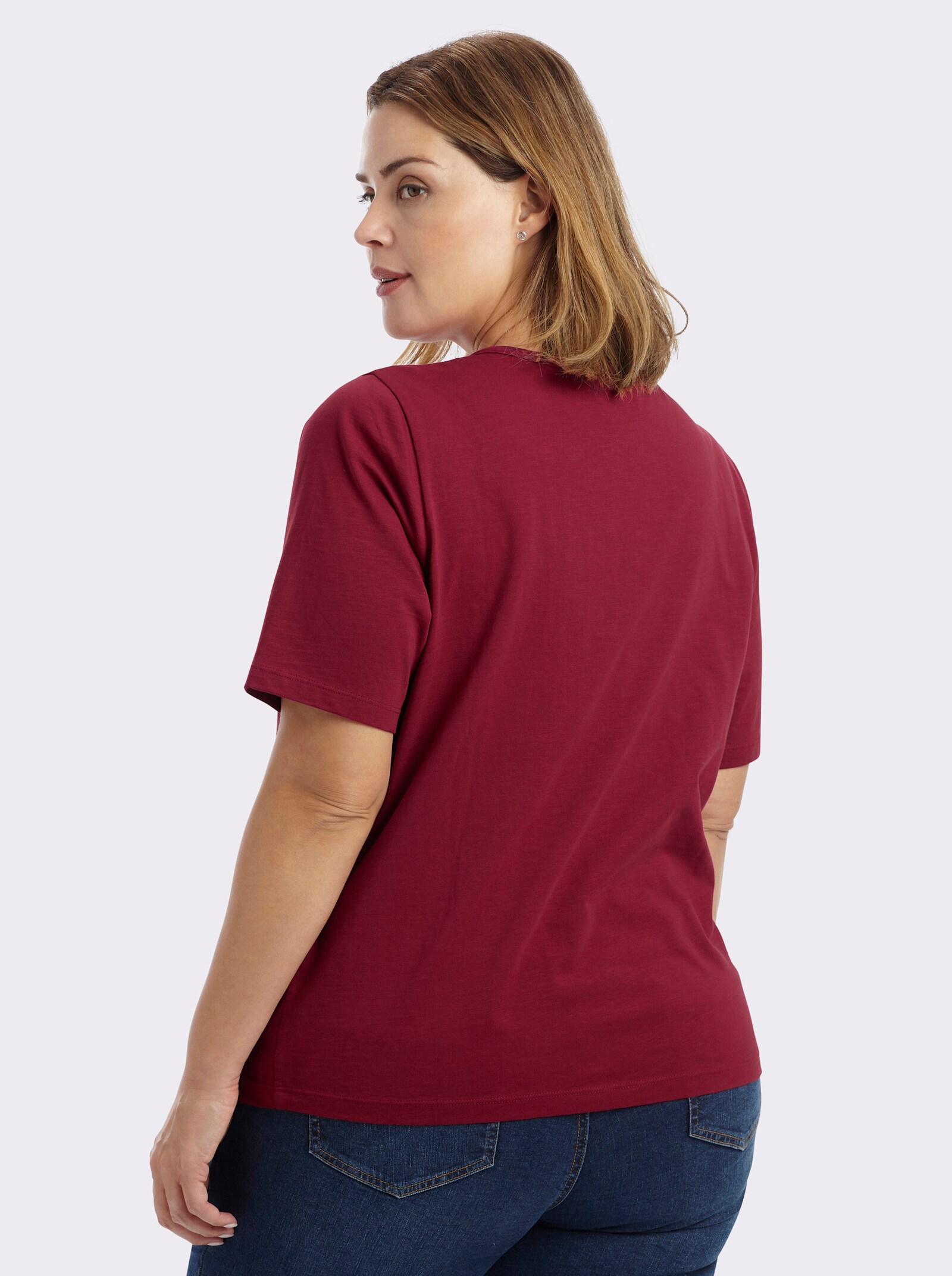 sheego Kurzarmshirt mit Bindeband am Ausschnitt - kirsche