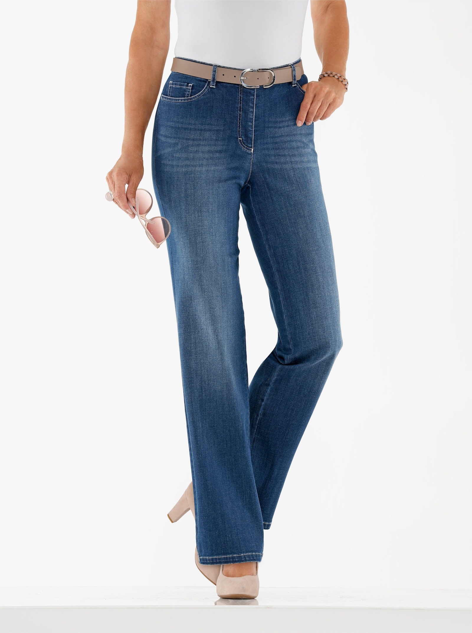 Cosma Jean droit avec broderie - bleu délavé