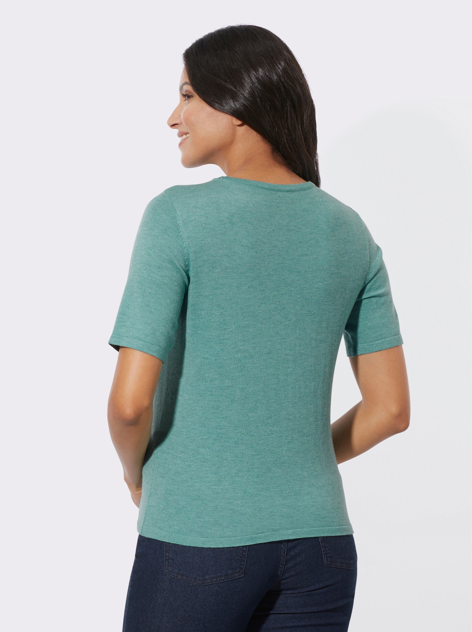 Kurzarmpullover in Melange-Qualität - salbei-meliert