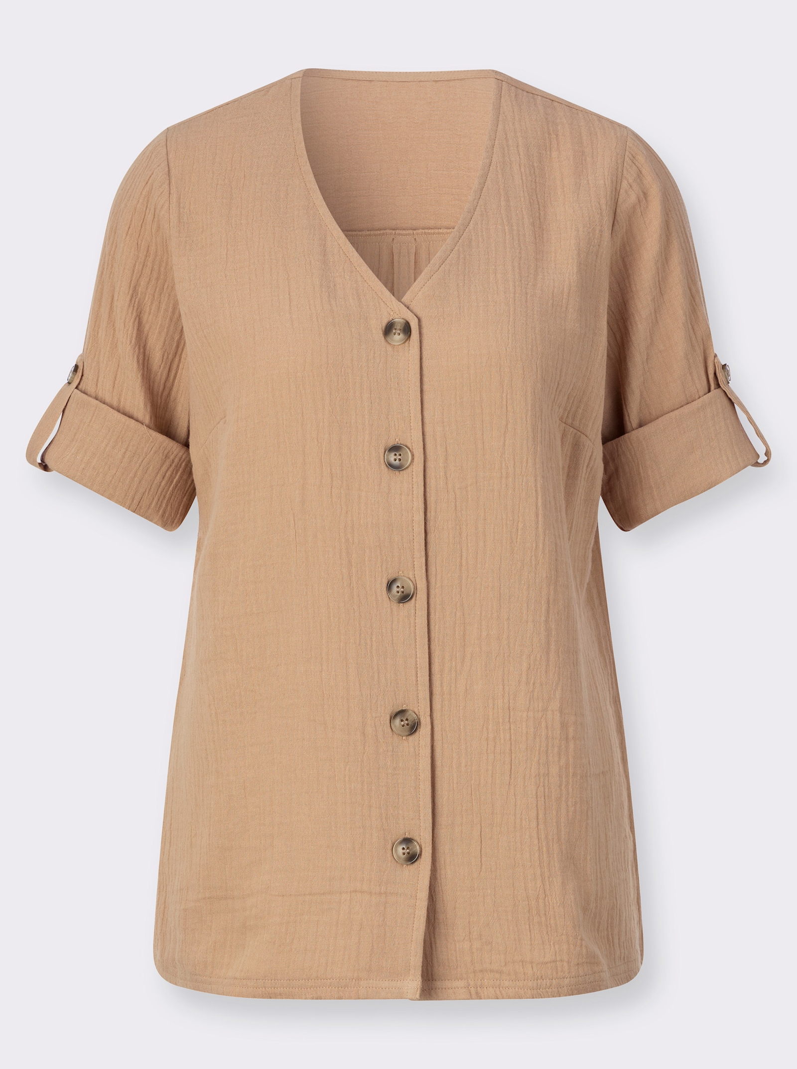 3/4-Arm-Bluse mit Krempelfunktion - camel