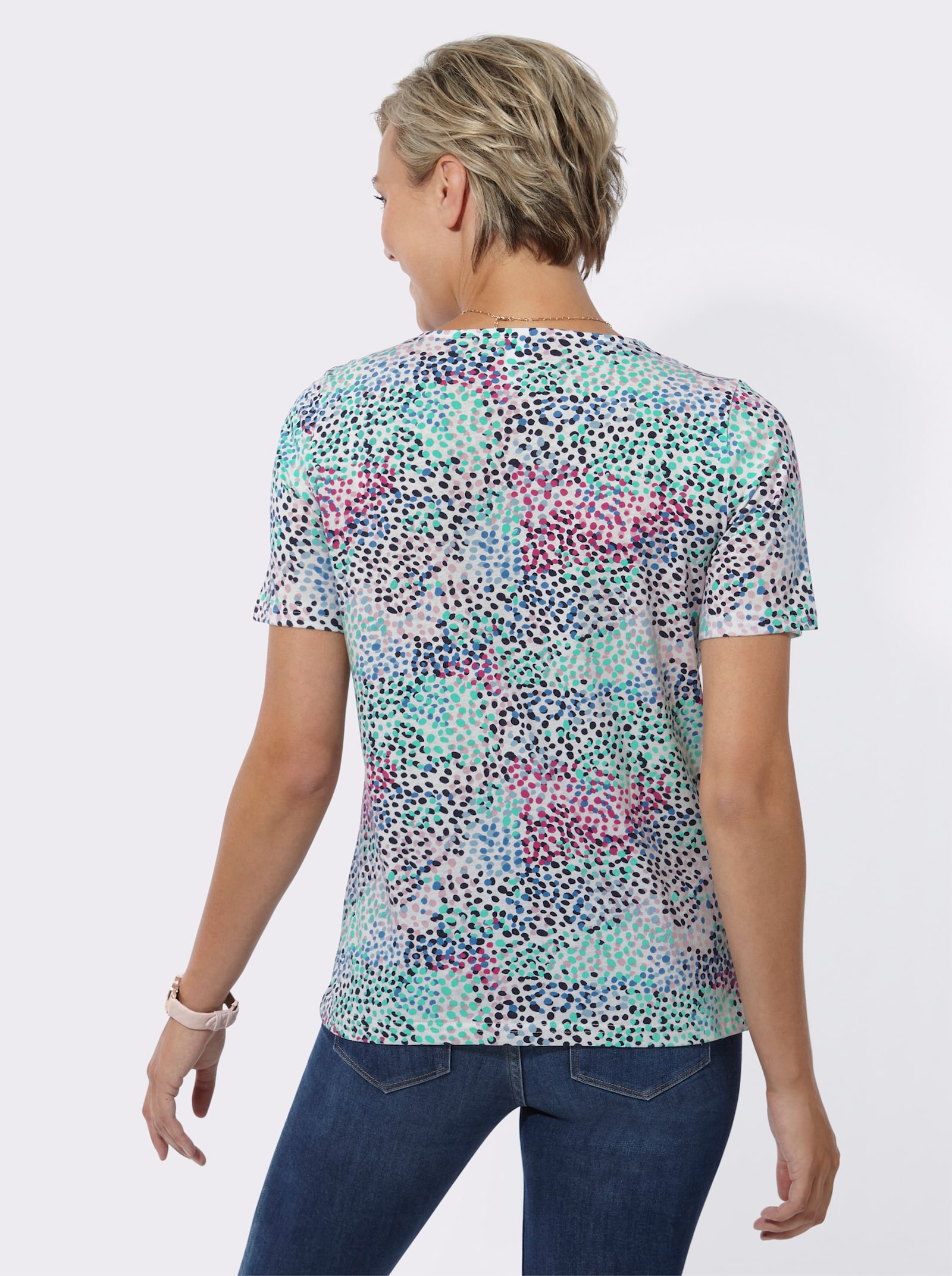 Rundhalsshirt mit grafischem Dessin - fuchsia-mittelblau-bedruckt