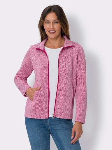 Strickfleece-Jacke - fuchsia-ecru-gemustert