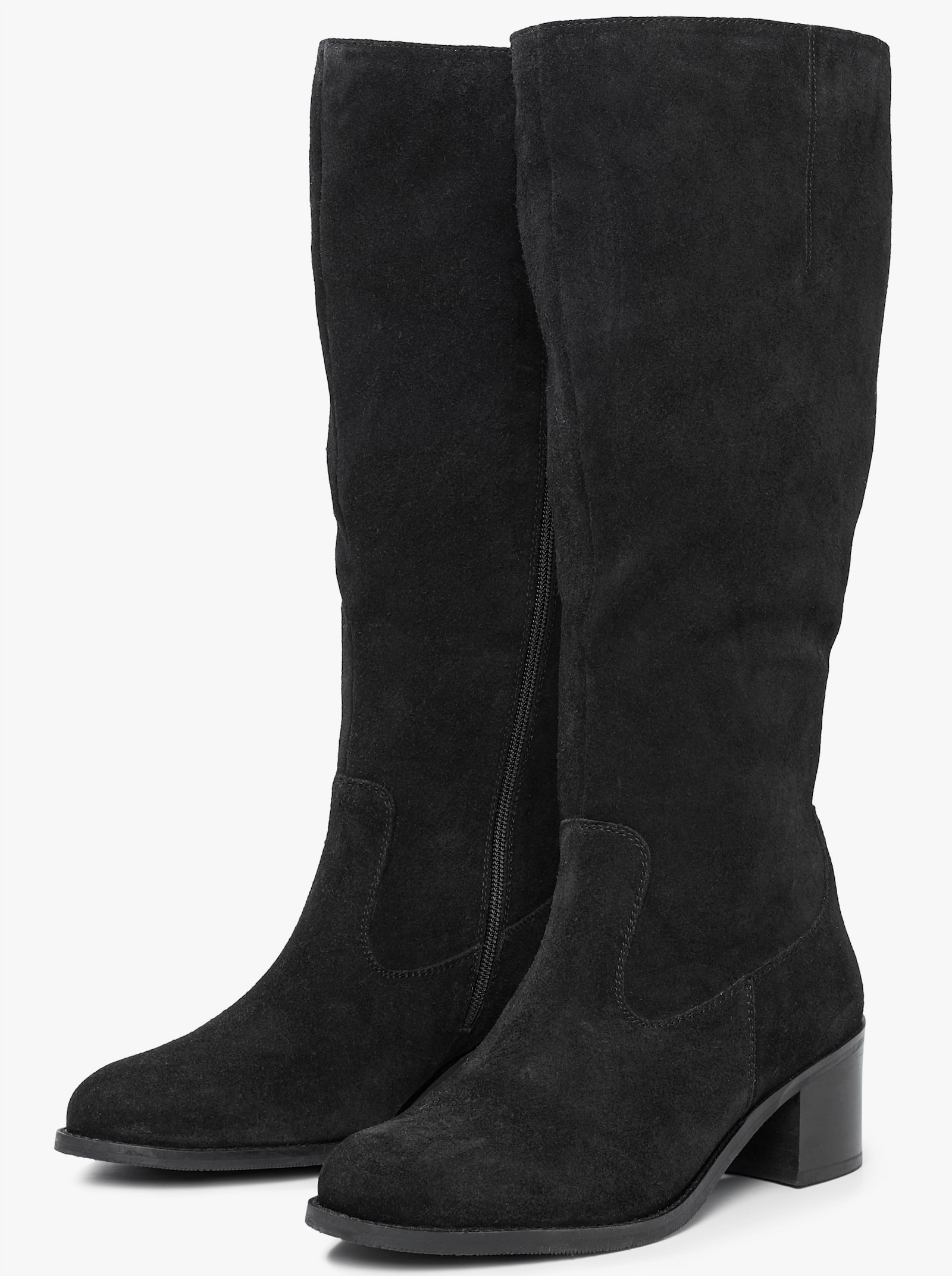 sheego Weitschaftstiefel mit Stretcheinsatz, aus Veloursleder - schwarz