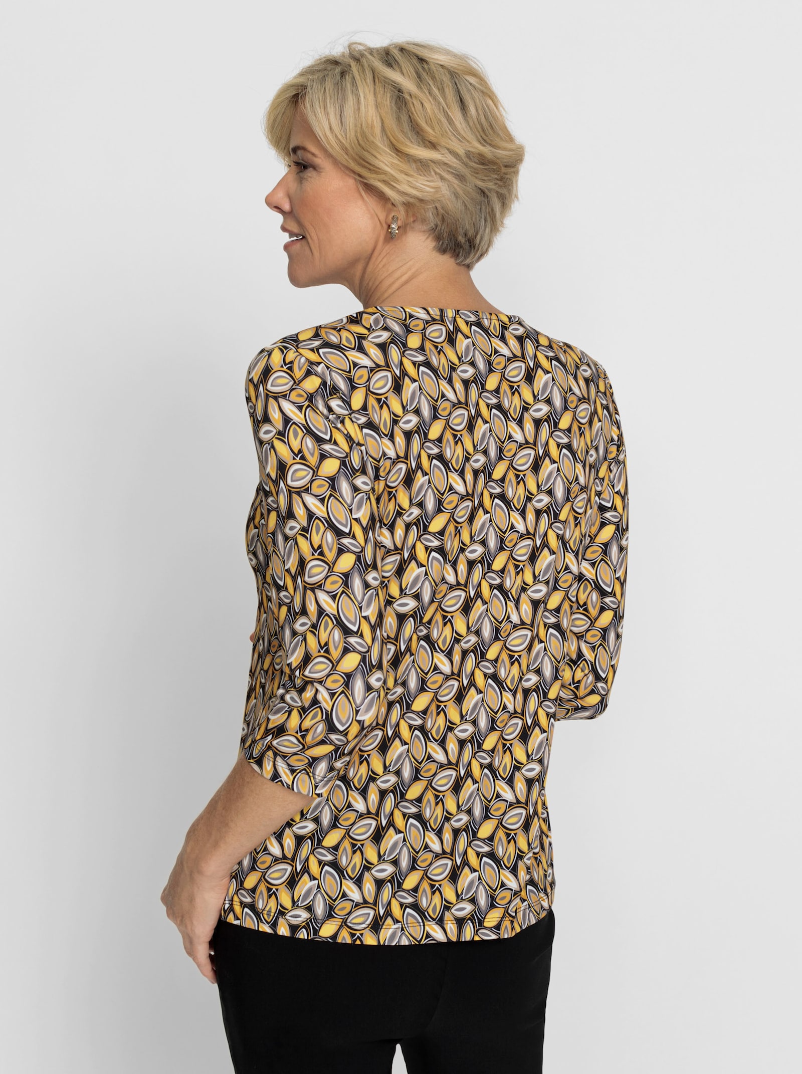 Shirt met ronde hals en grafische print - geel/grijs geprint