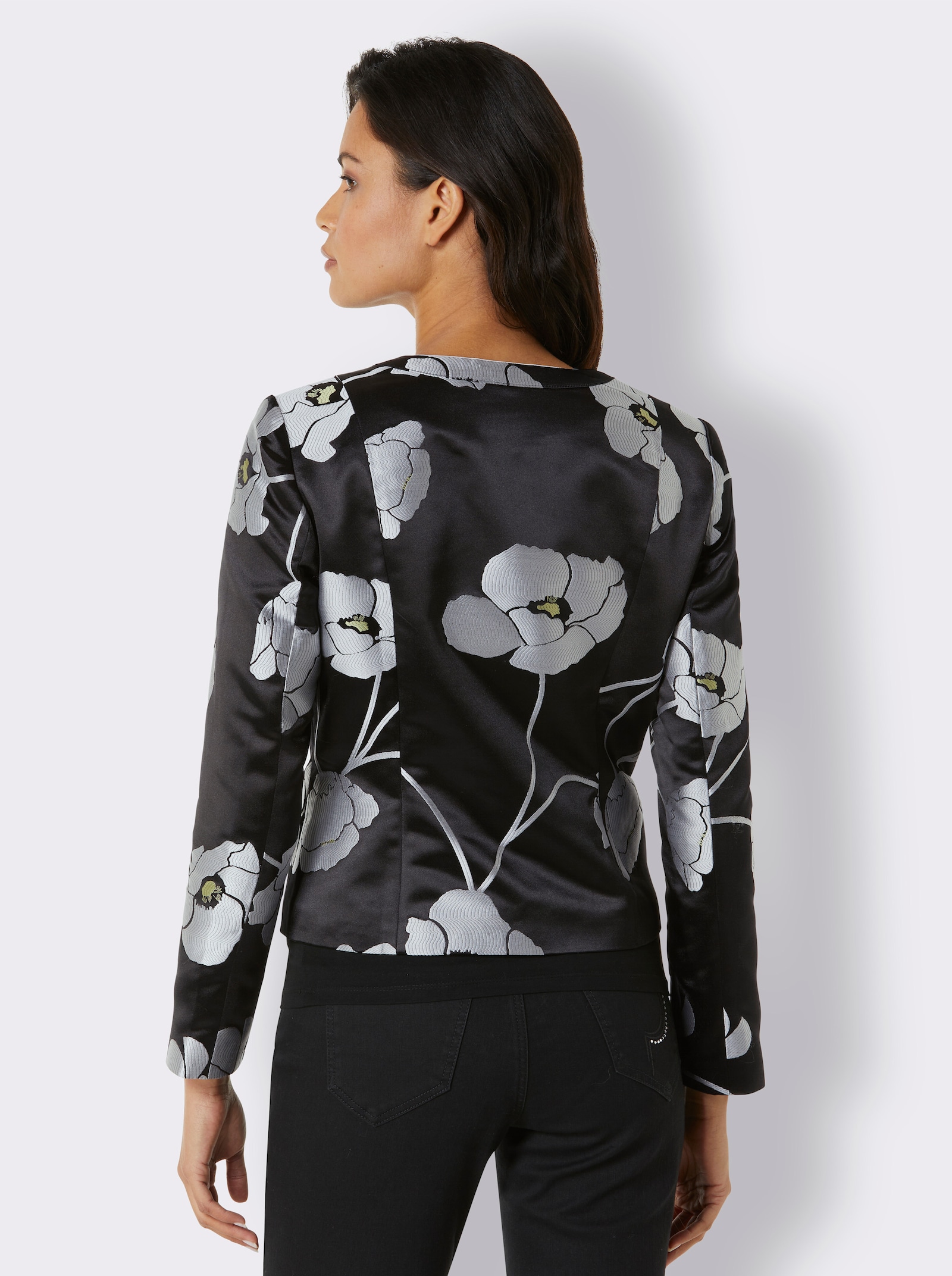 CREATION L PREMIUM Jacquardblazer mit bedrucktem Futter - schwarz-grau-gemustert