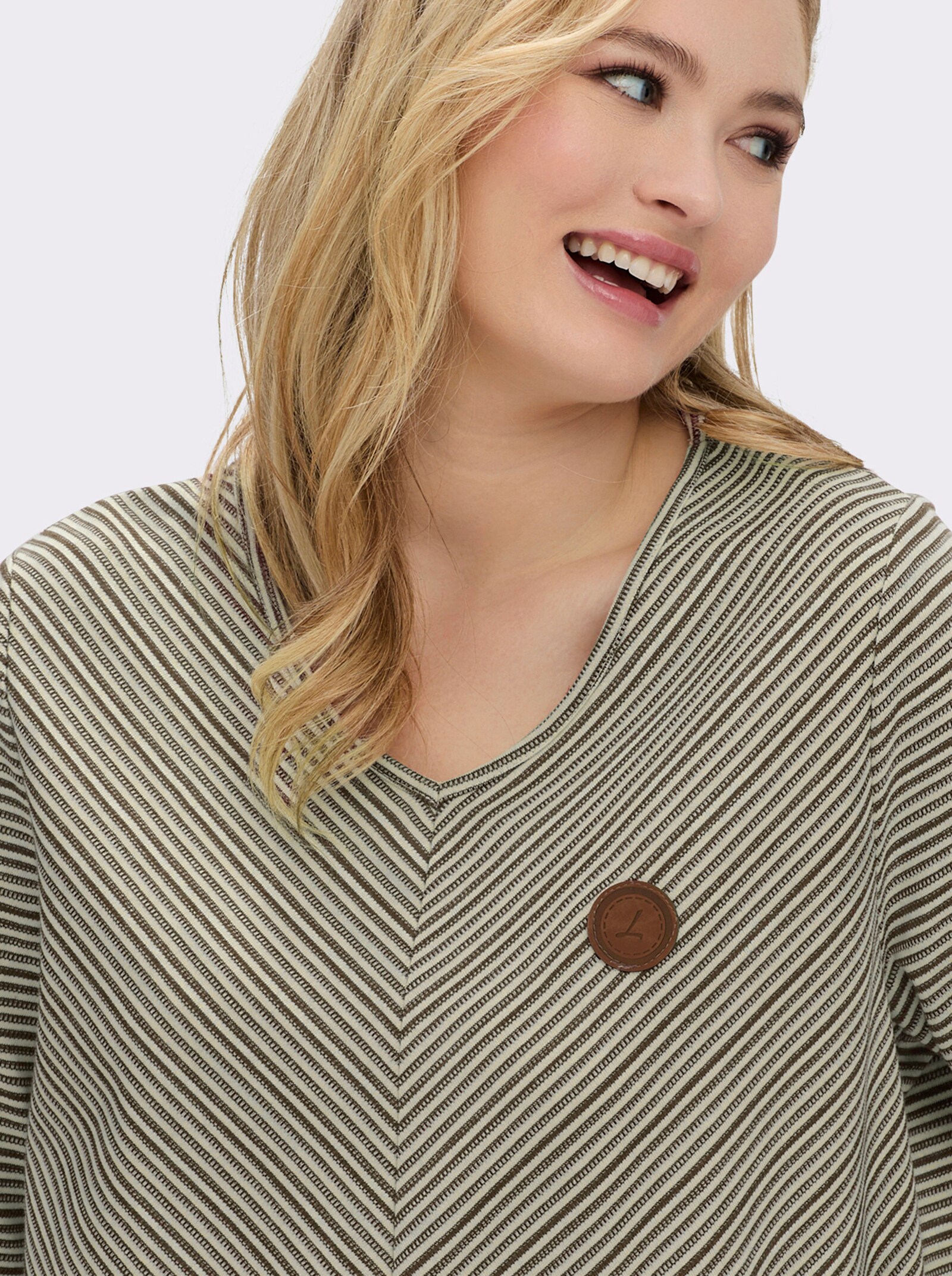 Langarmshirt mit elastischem Saum - oliv-ecru-gemustert