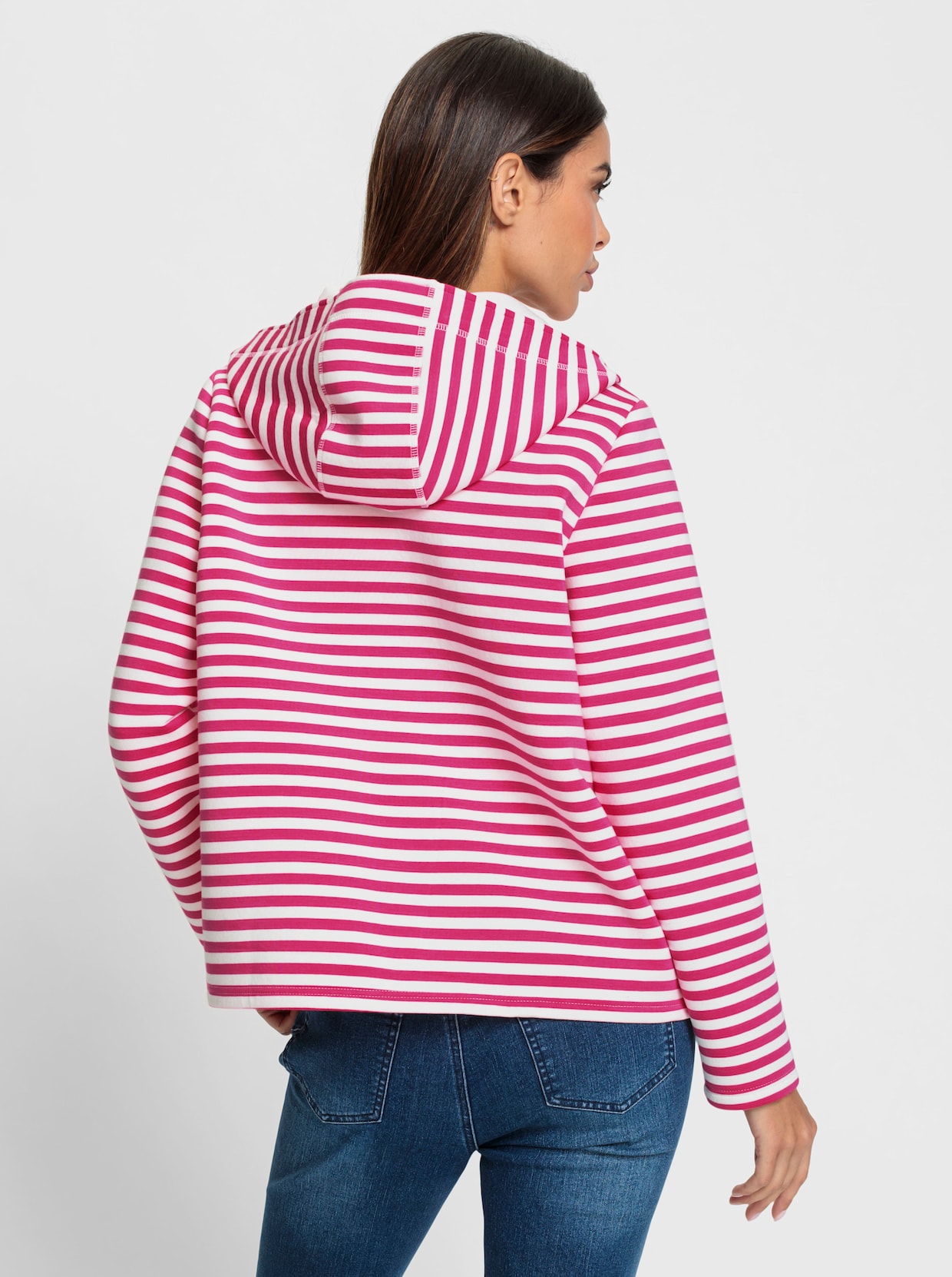 heine Veste sweat - fuchsia-écru à rayures fines
