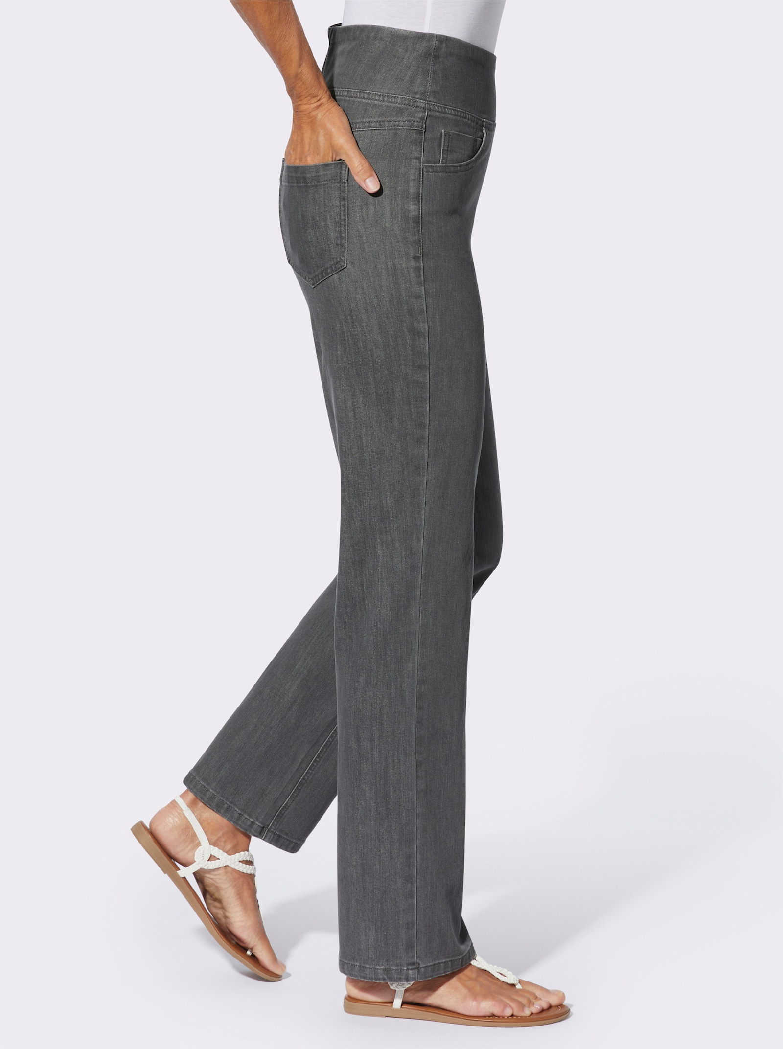 Gerade Jeans mit hohem Bund - grey-denim