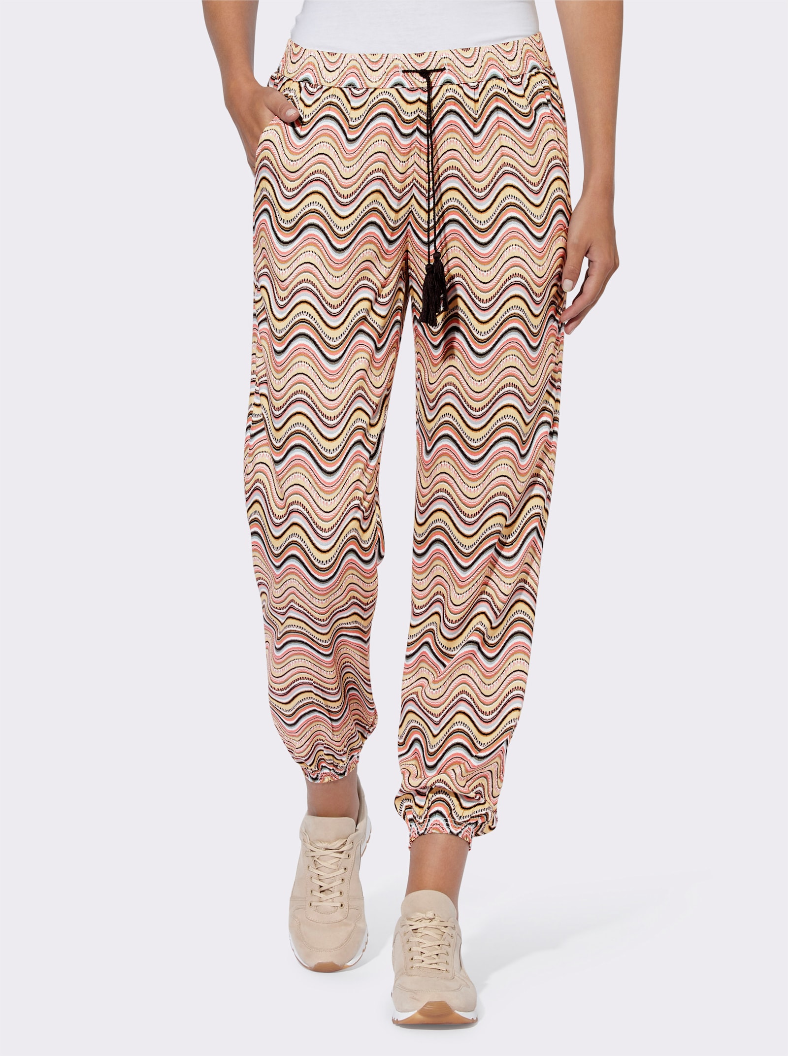 heine Webhose mit elastischem Bund - flamingo-schwarz-bedruckt