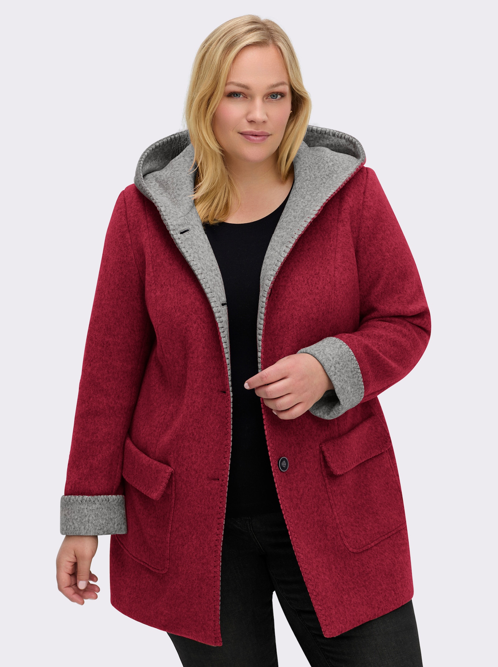 Kapuzenjacke in Woll-Optik - kirsche