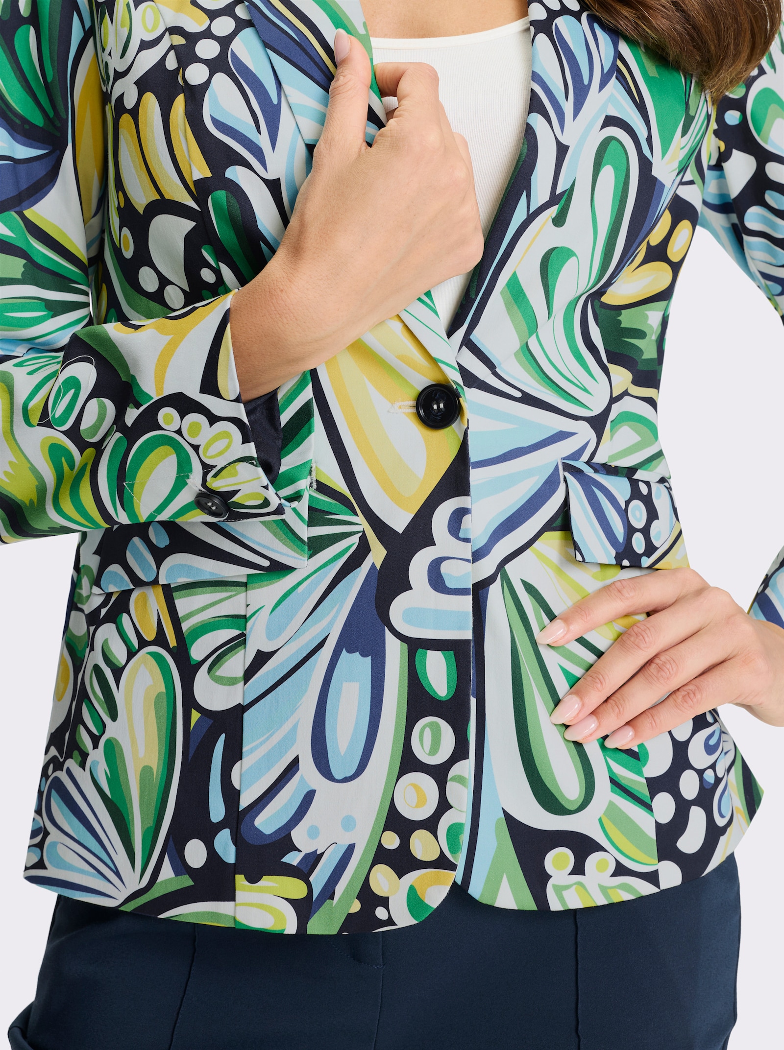 heine Blazer mit Druck-Dessin - grasgrün-ecru-bedruckt