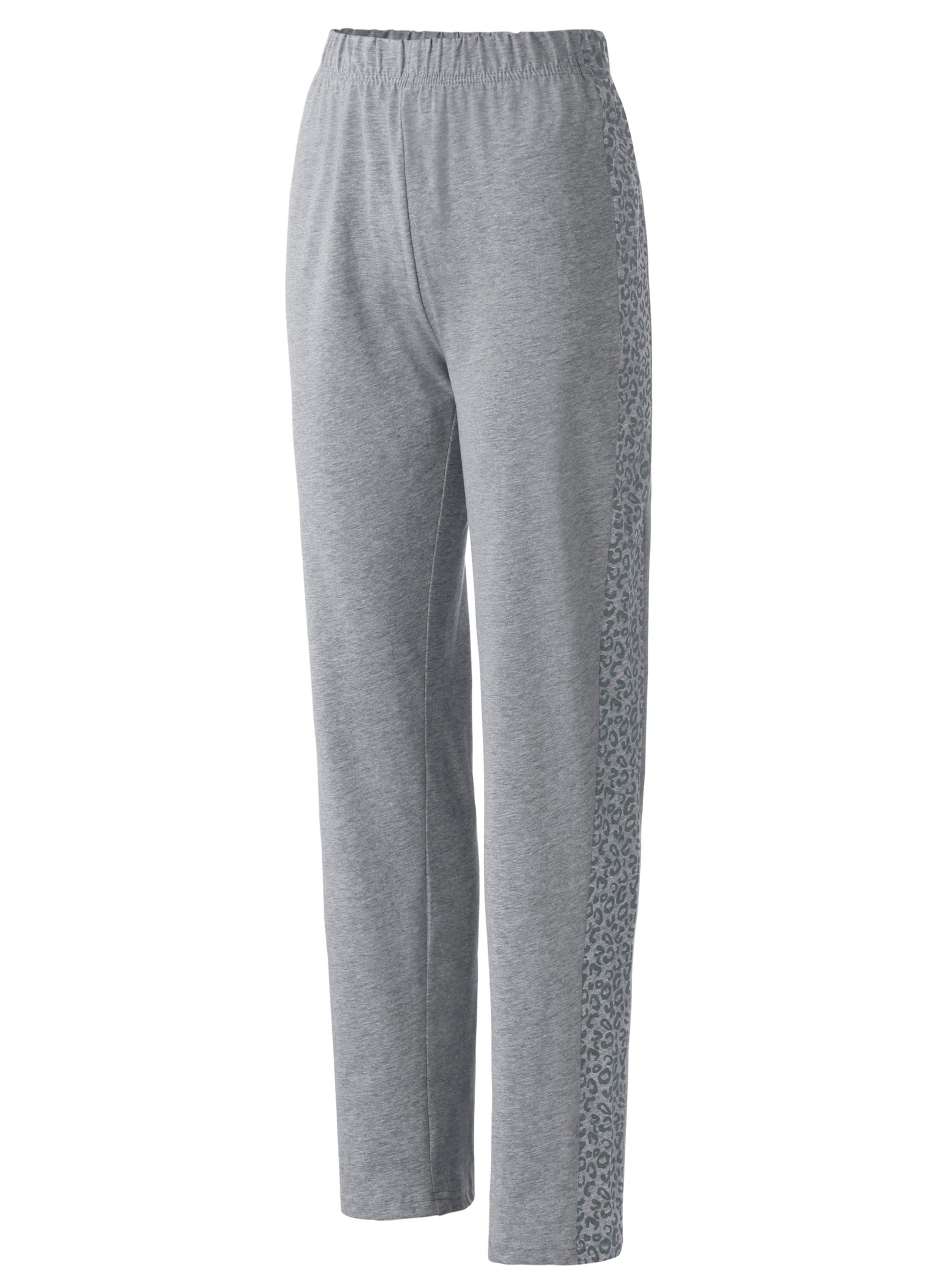 Damen Hellgrau Homewearpants, Gr. 50, Normalgrößen, Grau (, Meliert), 100% Baumwolle, Gemustert, Unifarben, Lang, Hosen - Bild 2