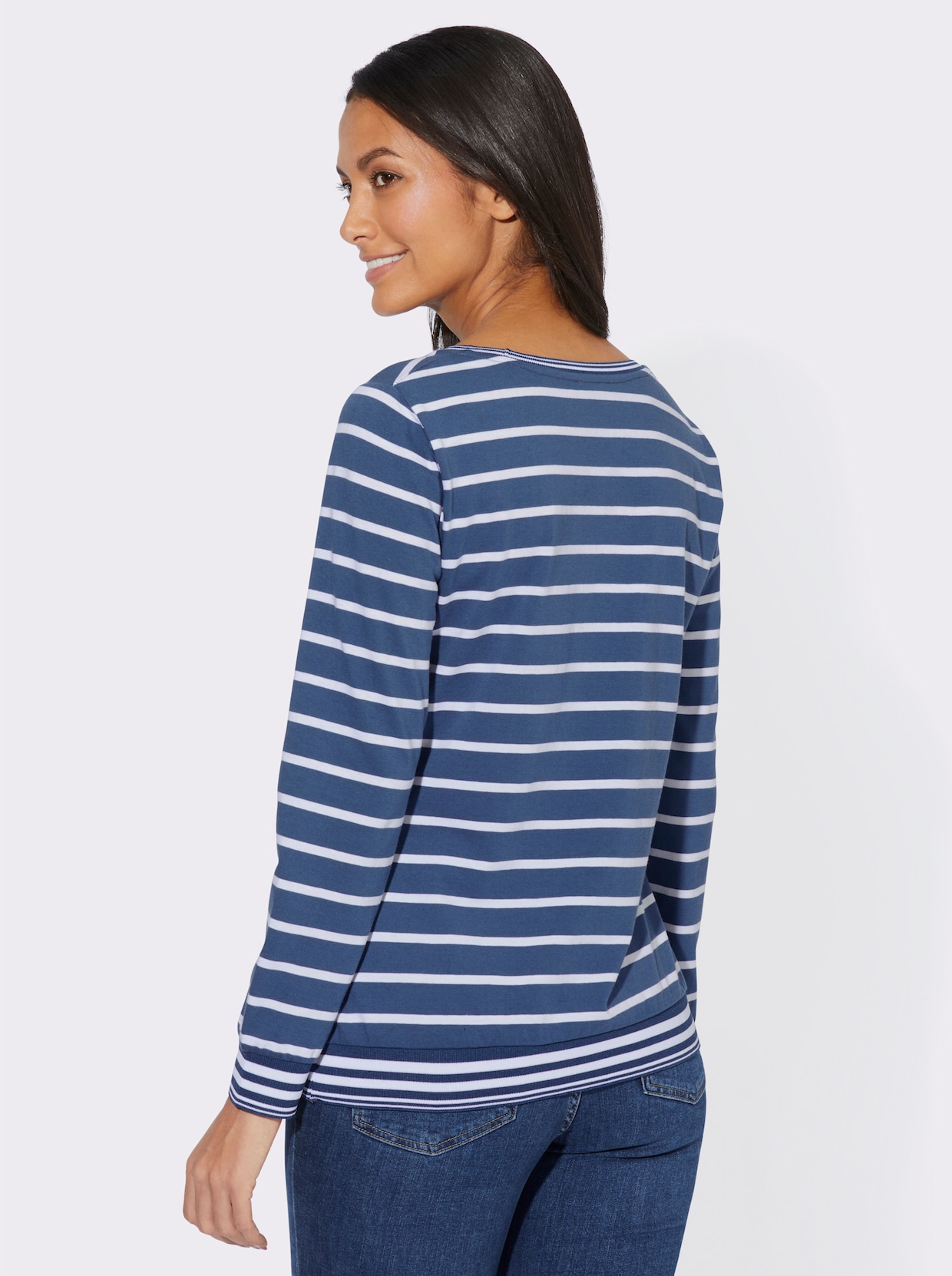 Langarmshirt - jeansblau-weiß-geringelt