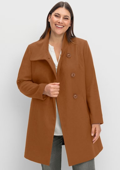sheego Kurzmantel mit asymmetrischem Kragen - cognac