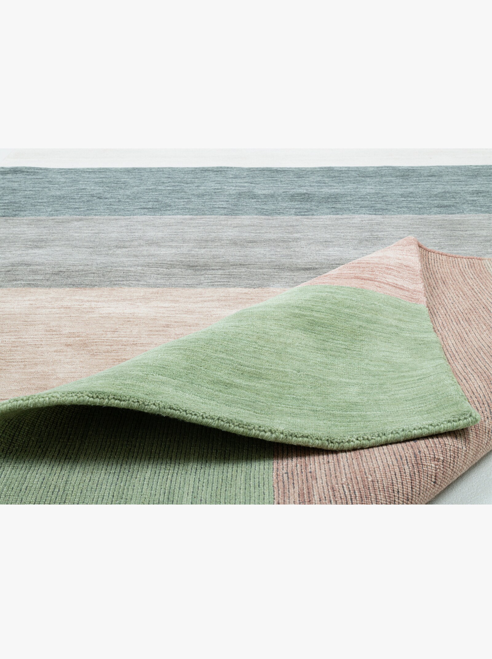 Theko Handwebteppich - grün-grau-gestreift