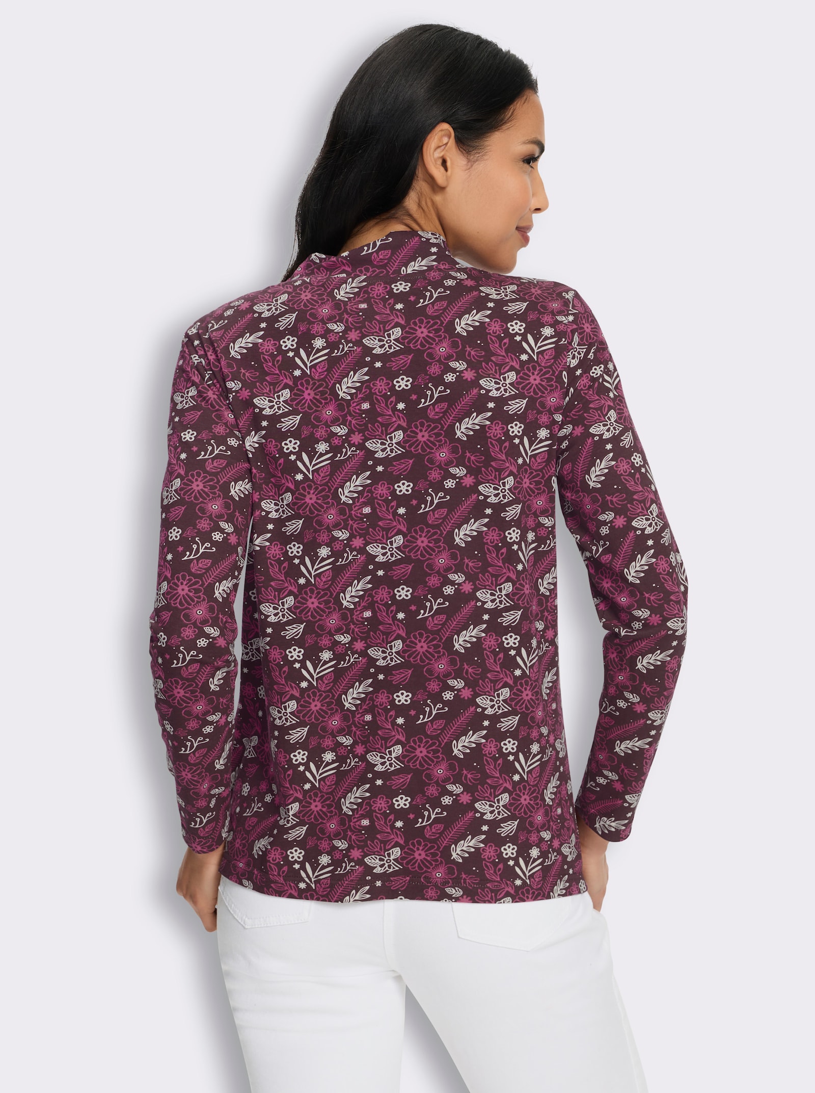 Stehkragenshirt im floralem Allover-Dessin - erika-champagner-bedruckt