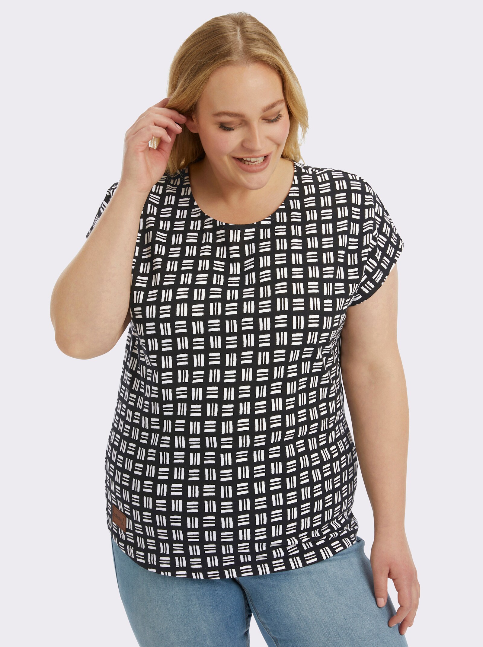 Print-Shirt aus reiner Baumwolle - schwarz-ecru-bedruckt