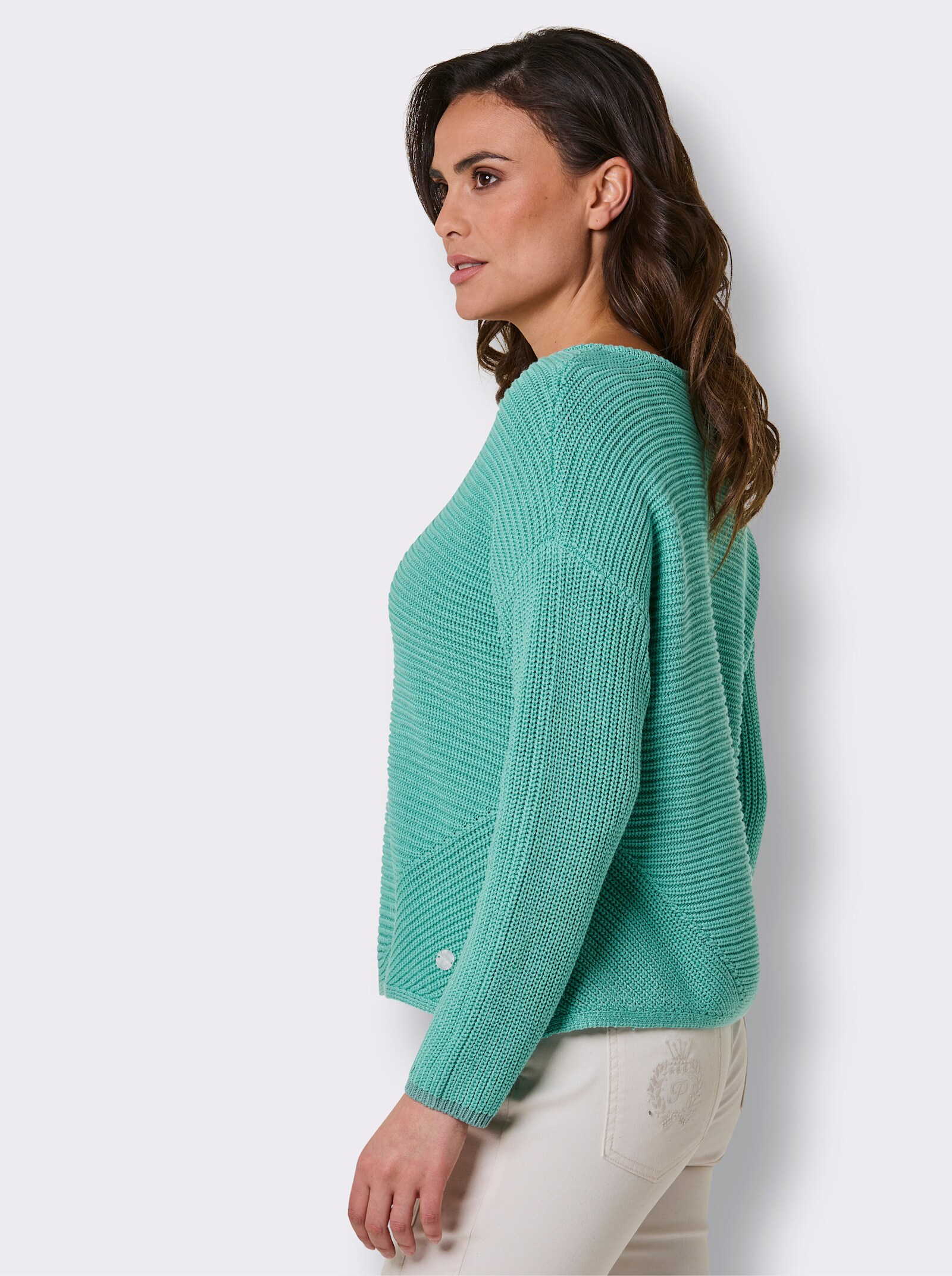 CREATION L PREMIUM Langarm-Pullover mit Kontrastkanten - blaugrün