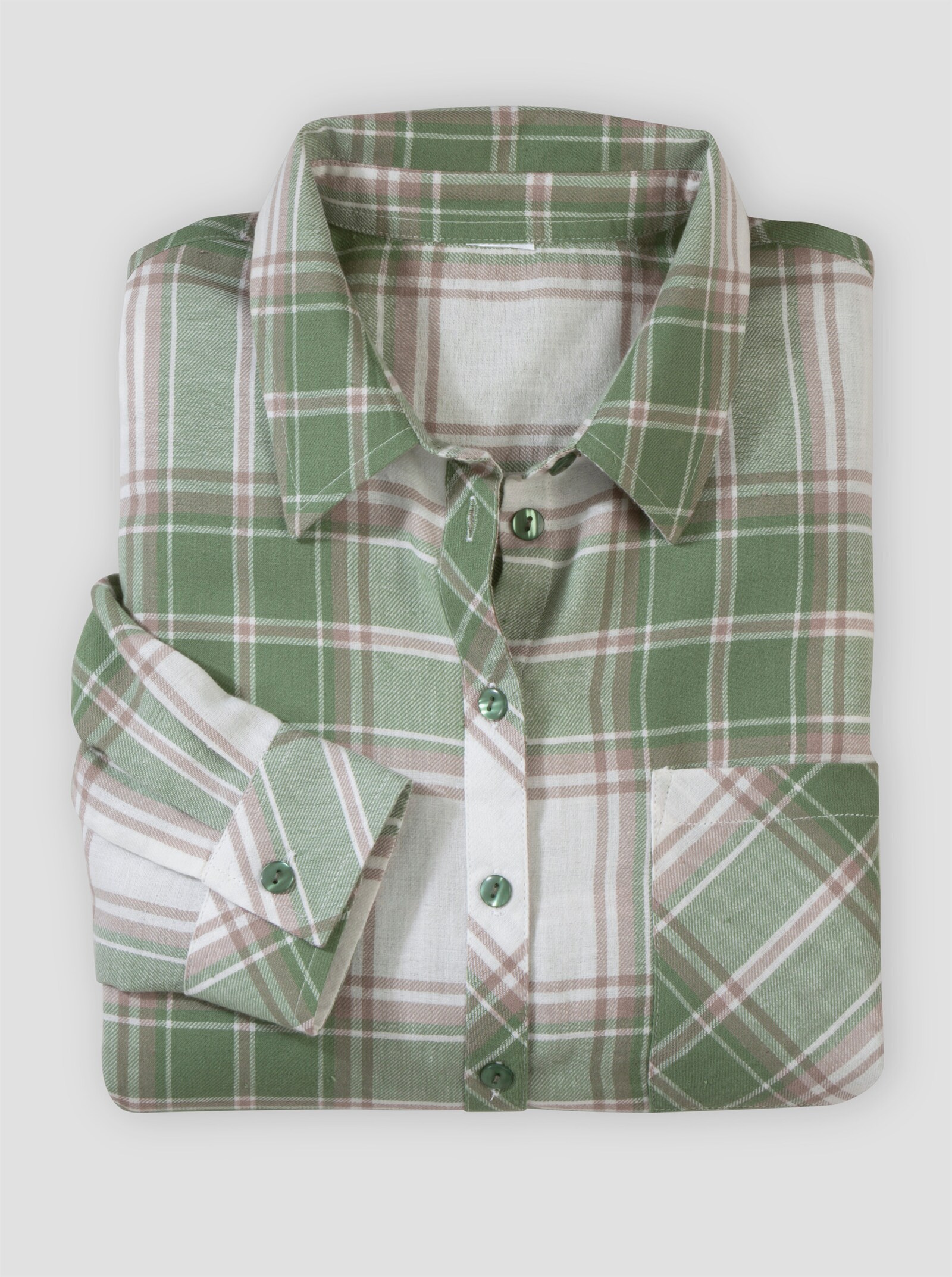 Flanellbluse mit Brusttasche - eucalyptus-ecru-kariert