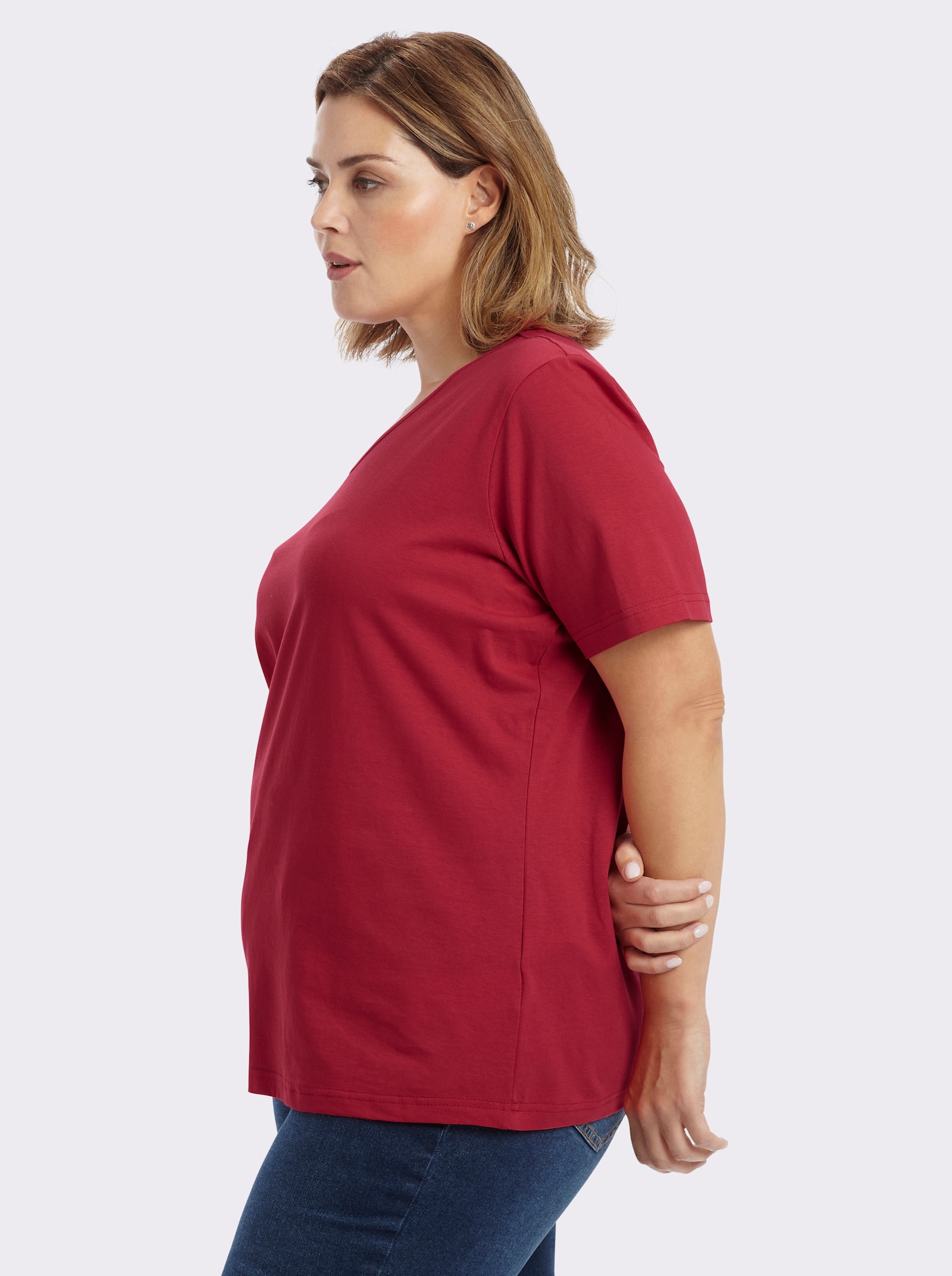 Kurzarmshirt mit V-Ausschnitt - rot