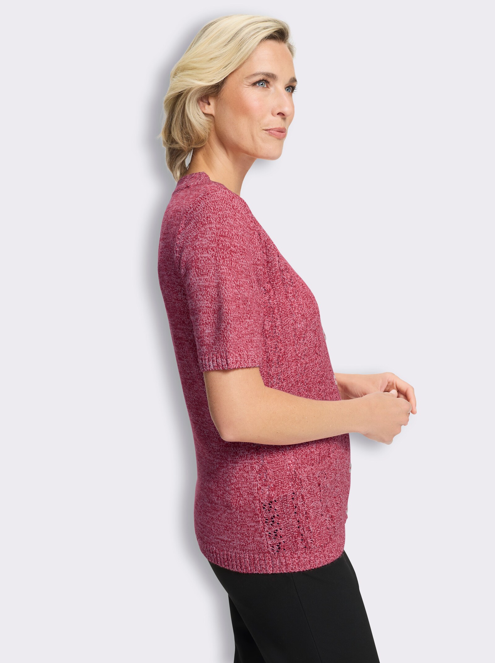 Vest met geschulpte randen - rood/ecru gemêleerd