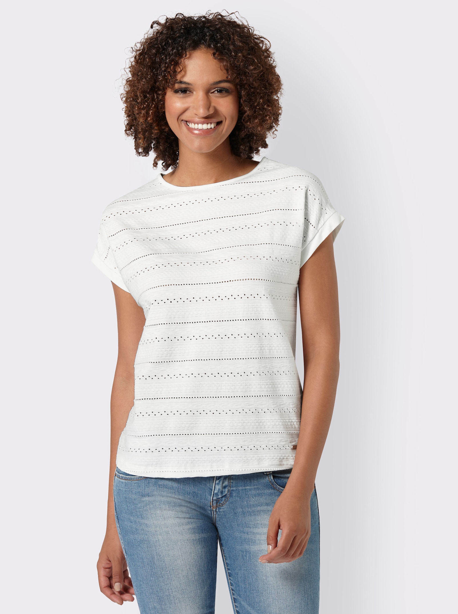 Shirt met korte mouwen van structuurmateriaal - wolwit