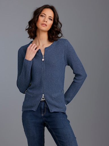 CREATION L PREMIUM Strickjacke mit Lyocell-Anteil - jeansblau-meliert