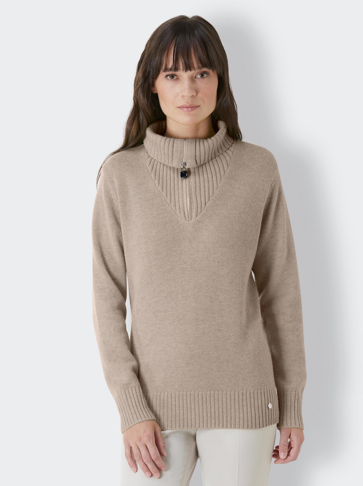 Creation L Premium Pullover van merino en kasjmier - beige gemêleerd