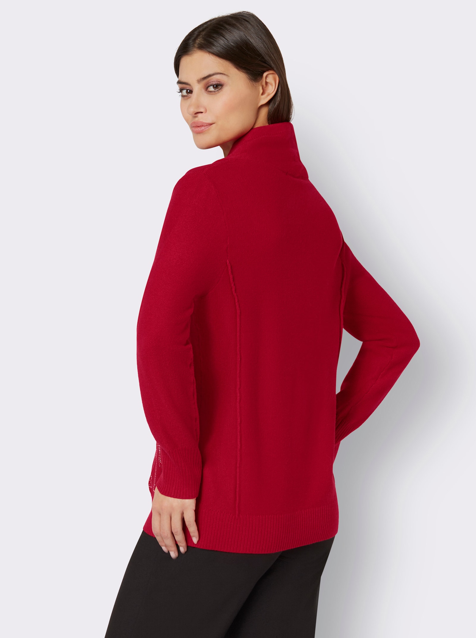 Langarm-Pullover mit weitem Rollkragen - rot