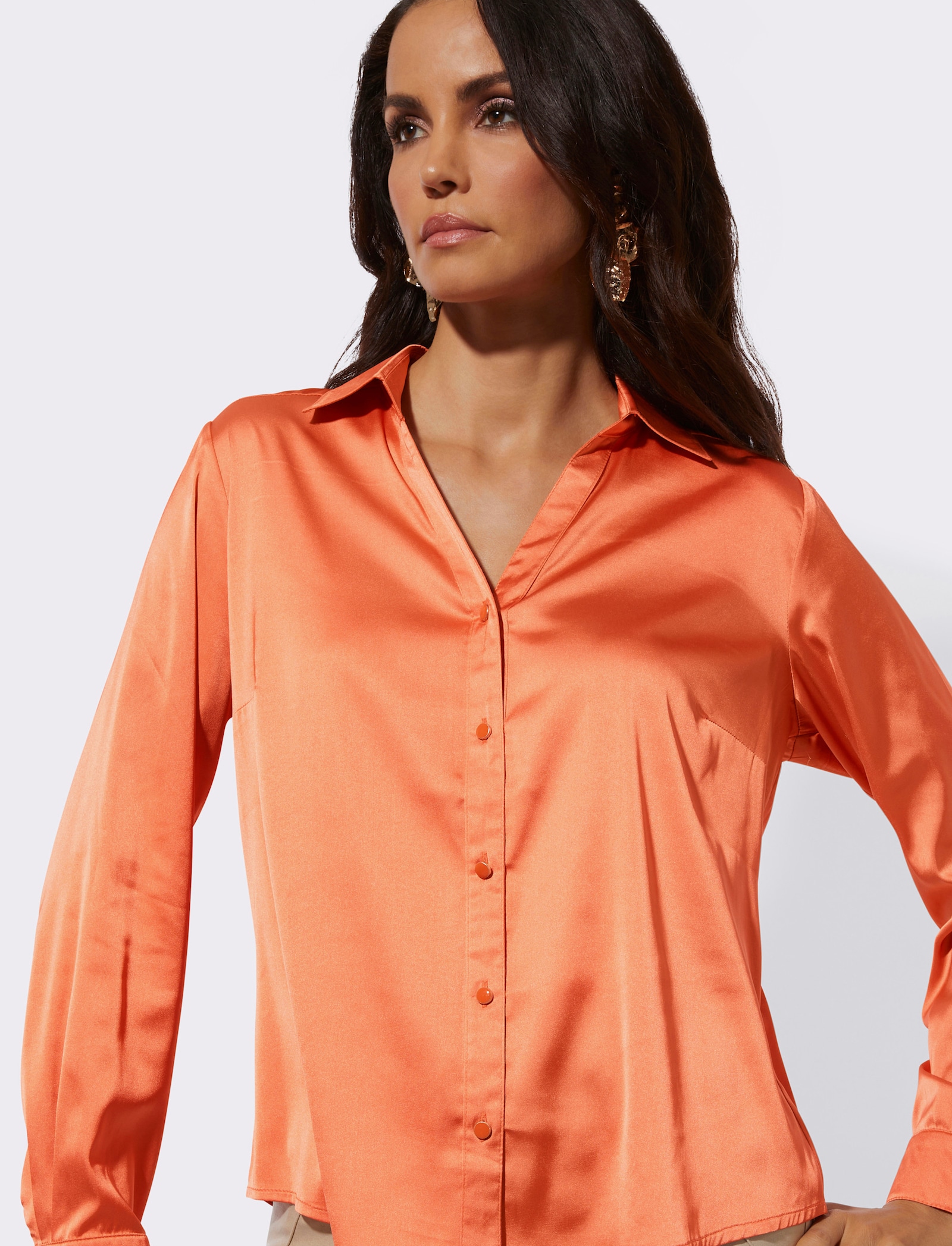 Satinbluse mit Kellerfalte hinten - papaya