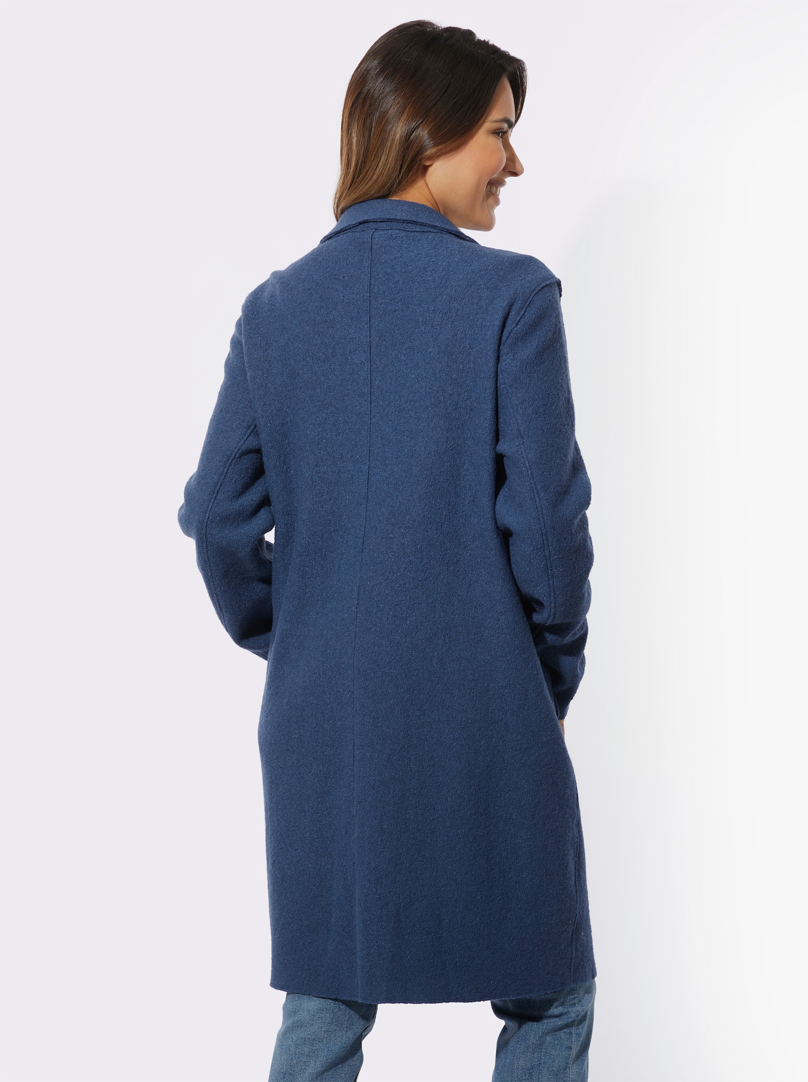 Kort kappa i viskos och ull - jeansblå